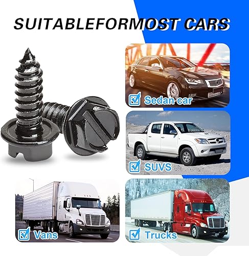 Miniatura 3 de Yumfugu Kit de tornillos de montaje de marco de matrícula automotriz, tornillos autorroscantes fijos ranurados de acero inoxidable 304, accesorios