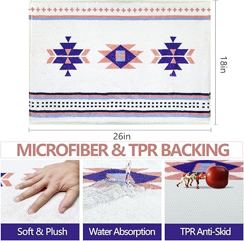 Miniatura 2 de SHIYUE Tapetes de baño bohemios, azteca, de lujo, geométricos occidentales, suaves, absorbentes, antideslizantes, de lana artificial, estilo rural,