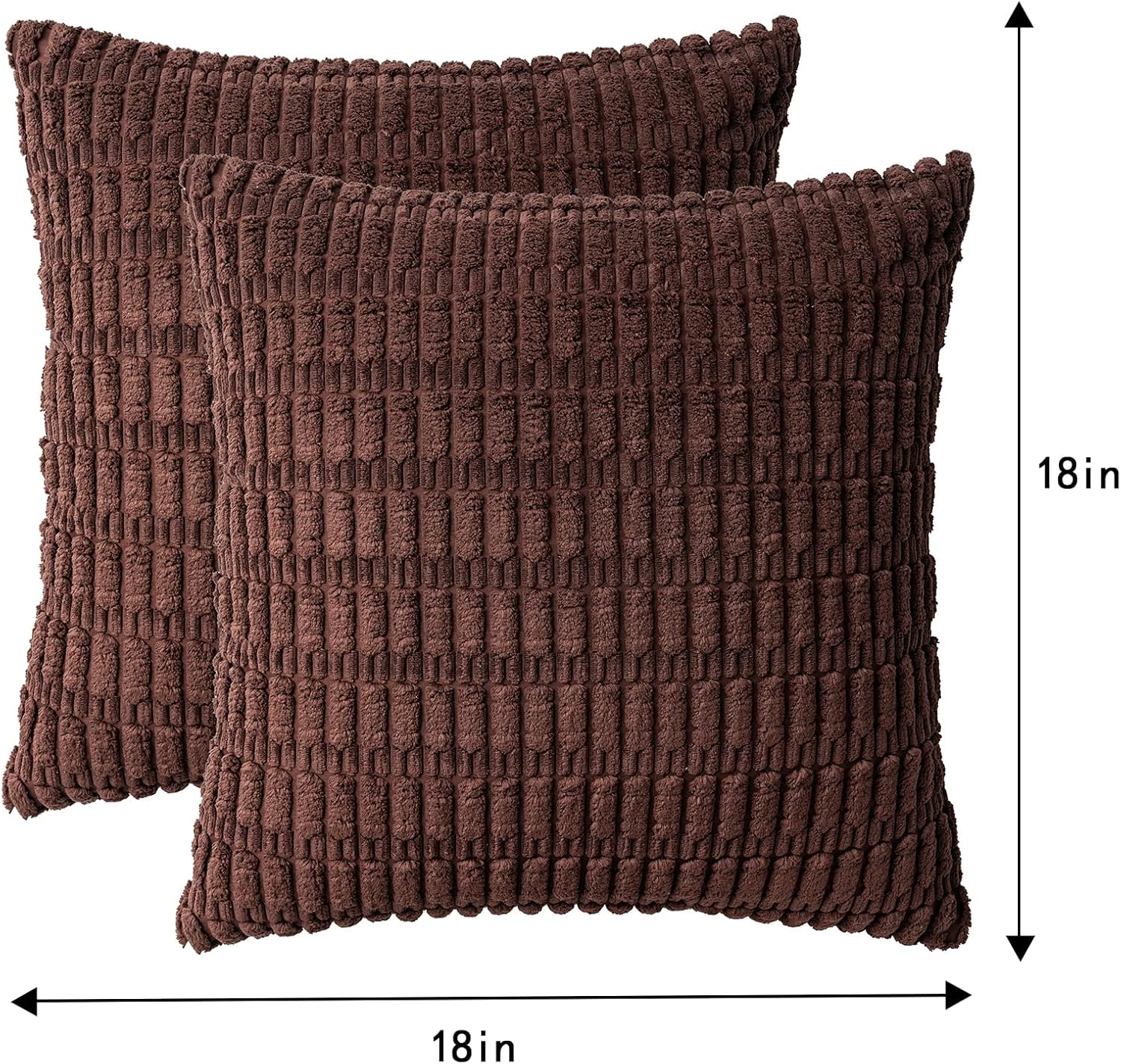 Pack of 2 Corduroy Decorative Throw Pillow Covers 18x18 InchSoft Boho Striped Pillow Covers Modern Farmhouse Home Decor for Sofa Living Room Couch Bed(Dark Brown) - Image 4