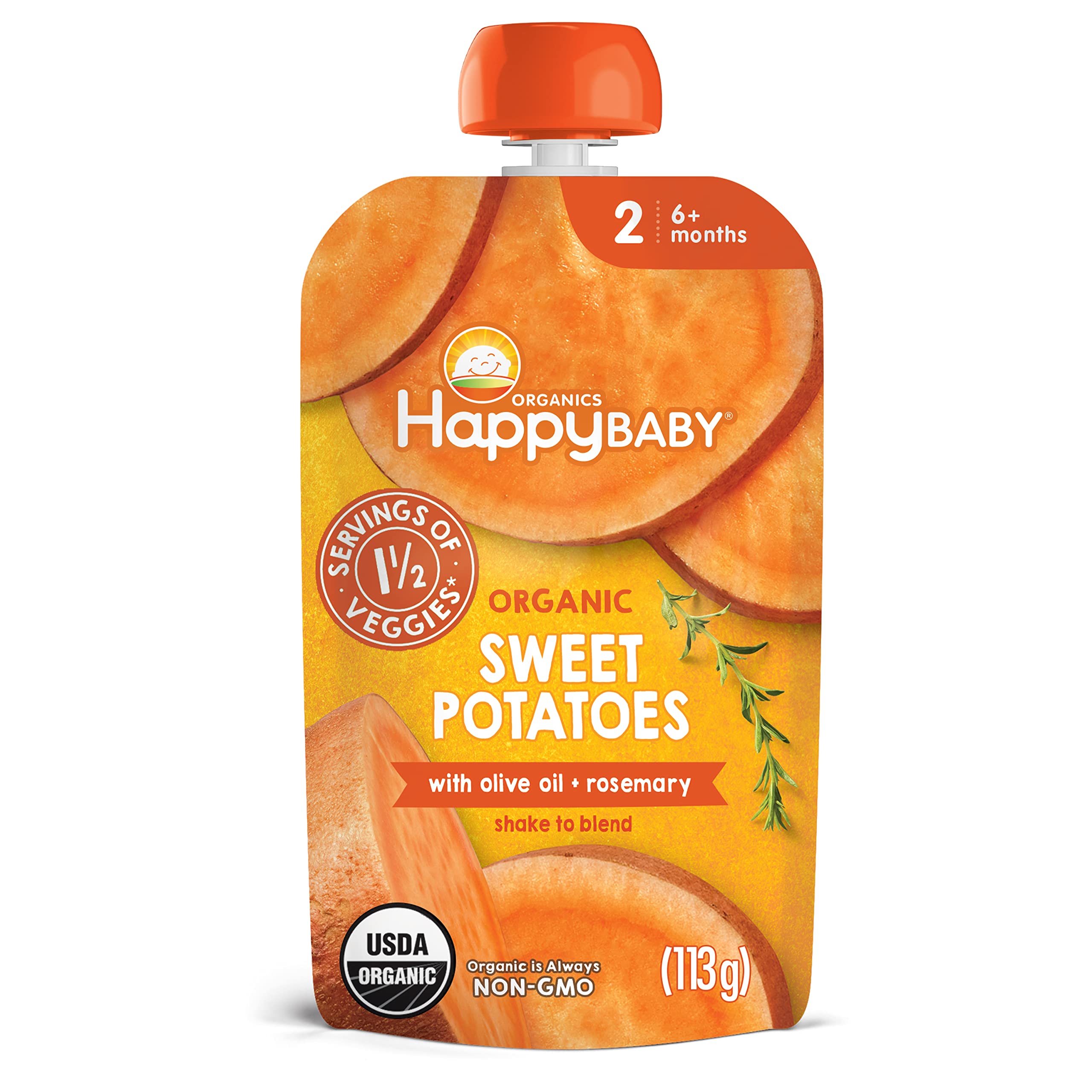 Happy Family0819573016369 Organics Savory Blend Stage 2 Sweet Potatoes with Olive Oil + Rosemary 113g