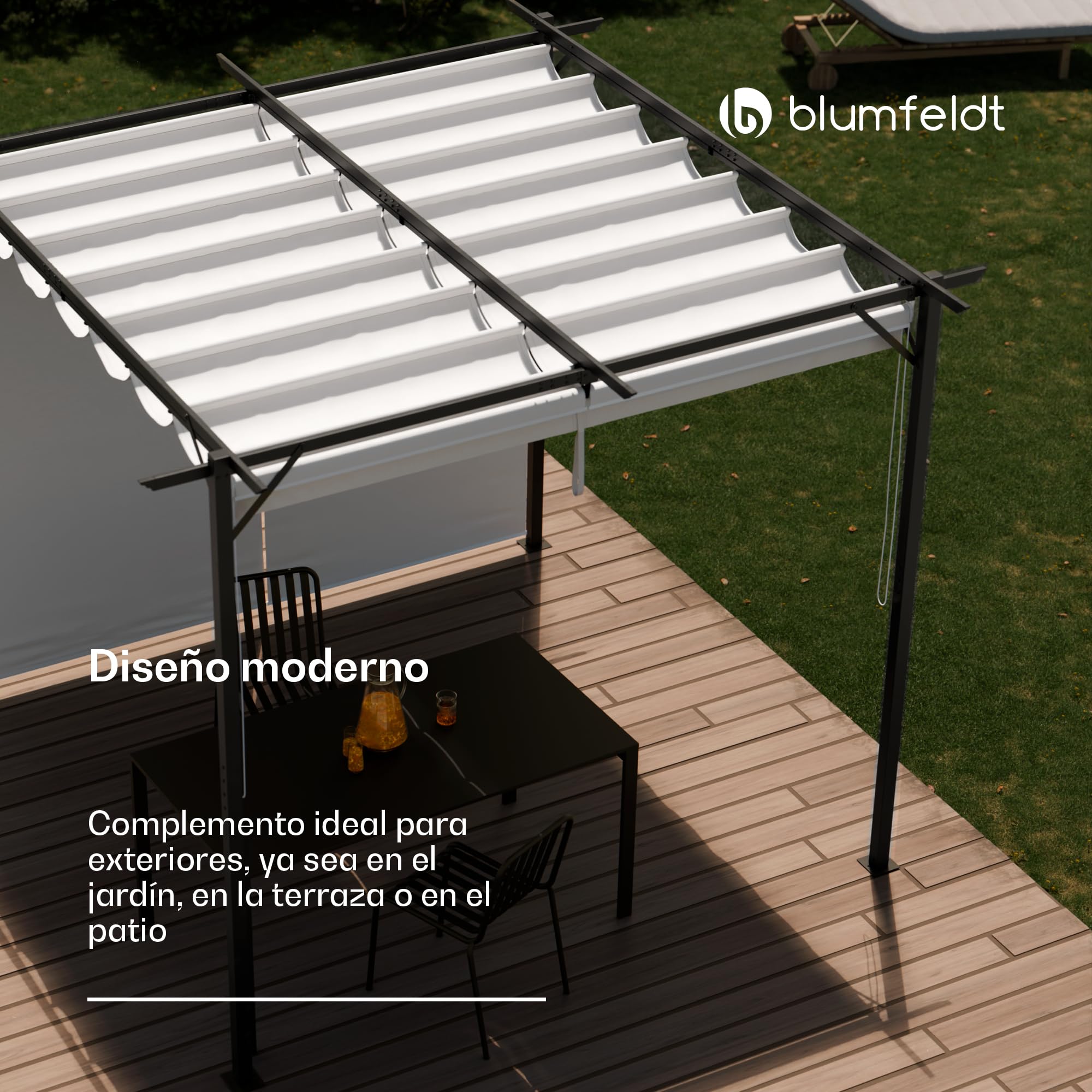 Blumfeldt Cenador, 3x4m, Cenadores para Jardin con Techo Resistente y Persianas Laterales Ajustables, Estructura de Acero con Recubrimiento de Polvo, Fácil Montaje, Uso Todo el Año