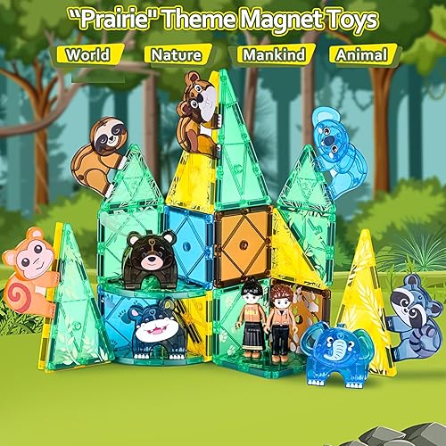 Miniatura 3 de Juego de azulejos magnéticos, bloques magnéticos, juguetes de construcción, animales de safari magnético para niños pequeños de 1-3, 3-5, estructura