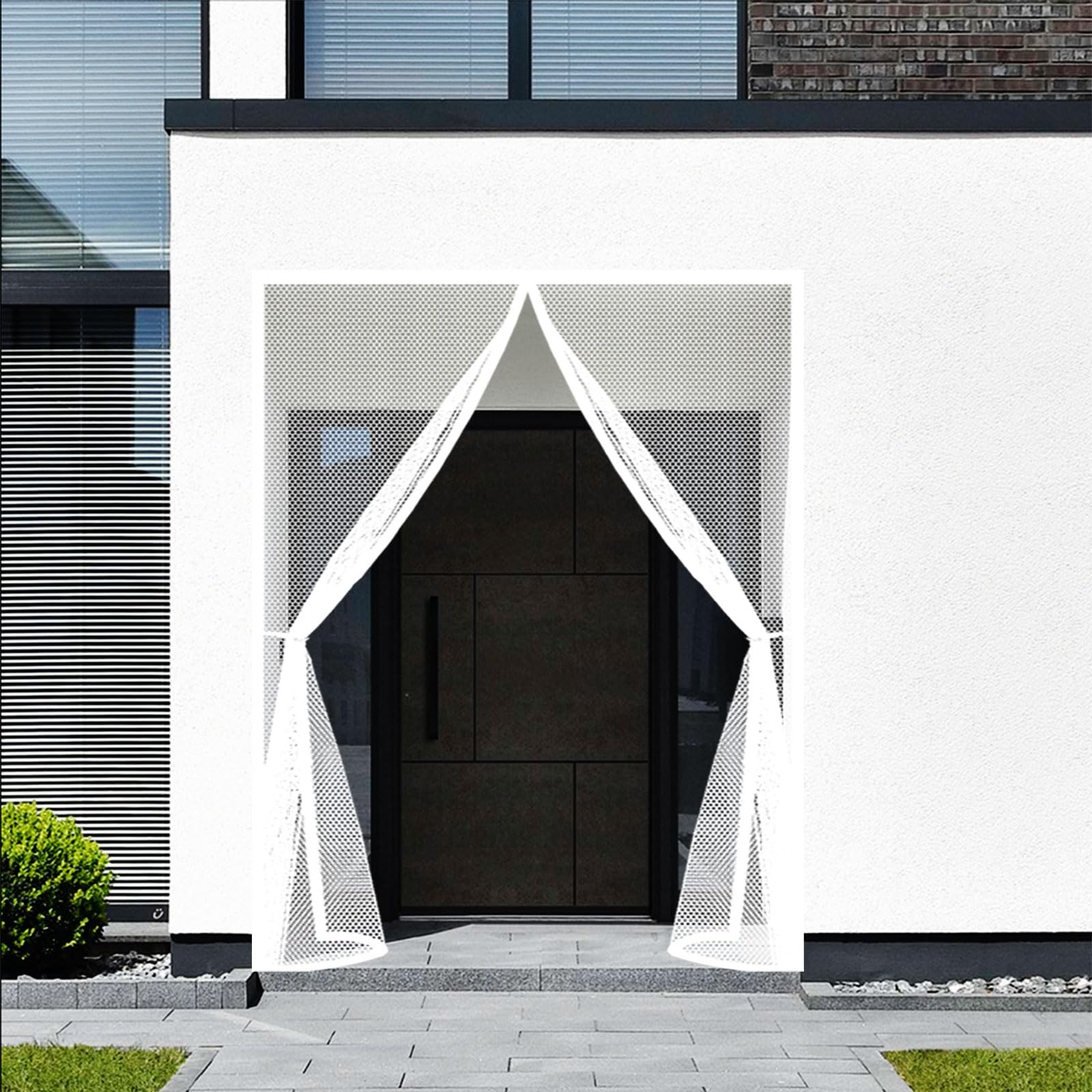 Guojun White Fly Screens For Doors 122 X 245 Cm Powerful Magnets And Full Frame Magic Tape Cat Screen Door Hands Free No Drill Installation For Patio Bedroom Sliding Kitchen,