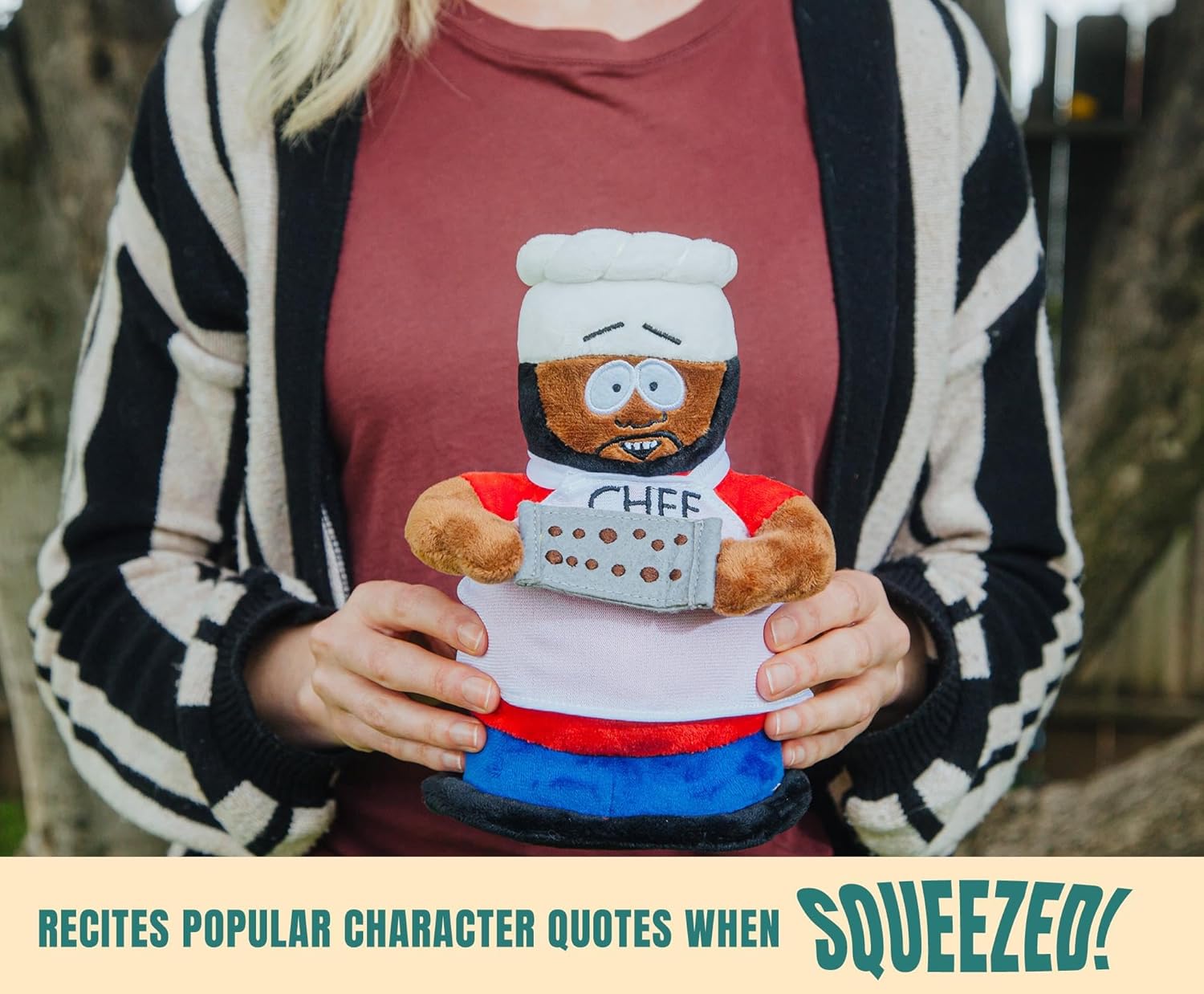 Surreal Entertainment South Park 8-Inch Chef Plush Toy with Sound | Huggable Soft Stuffed Animal for Cuddling, Red