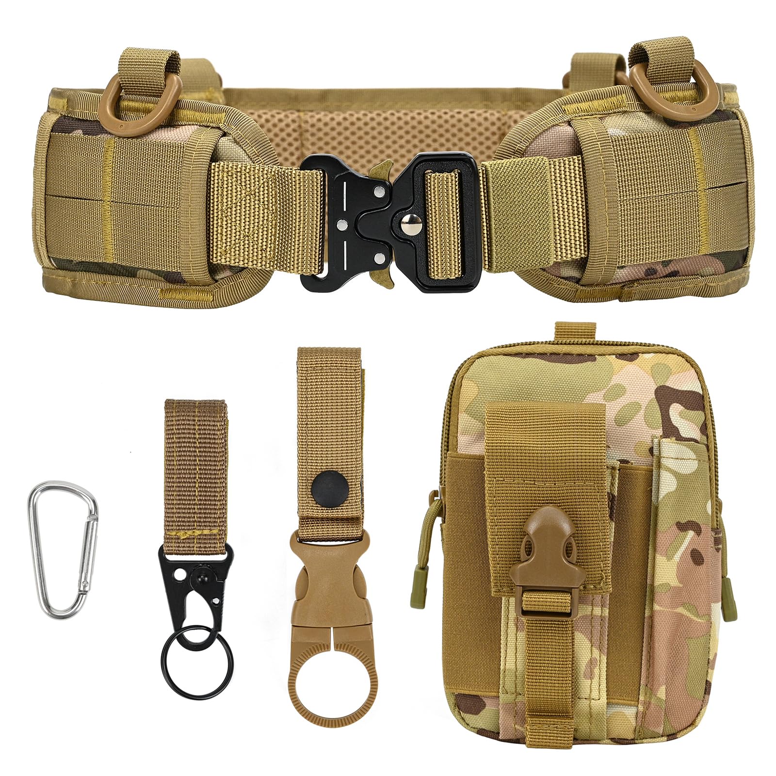 LUUFAN Juego de cinturón táctico militar, cinturón de trabajo nailon ajustable con hebilla de metal resistente para actividades al aire libre (colores caqui y)
