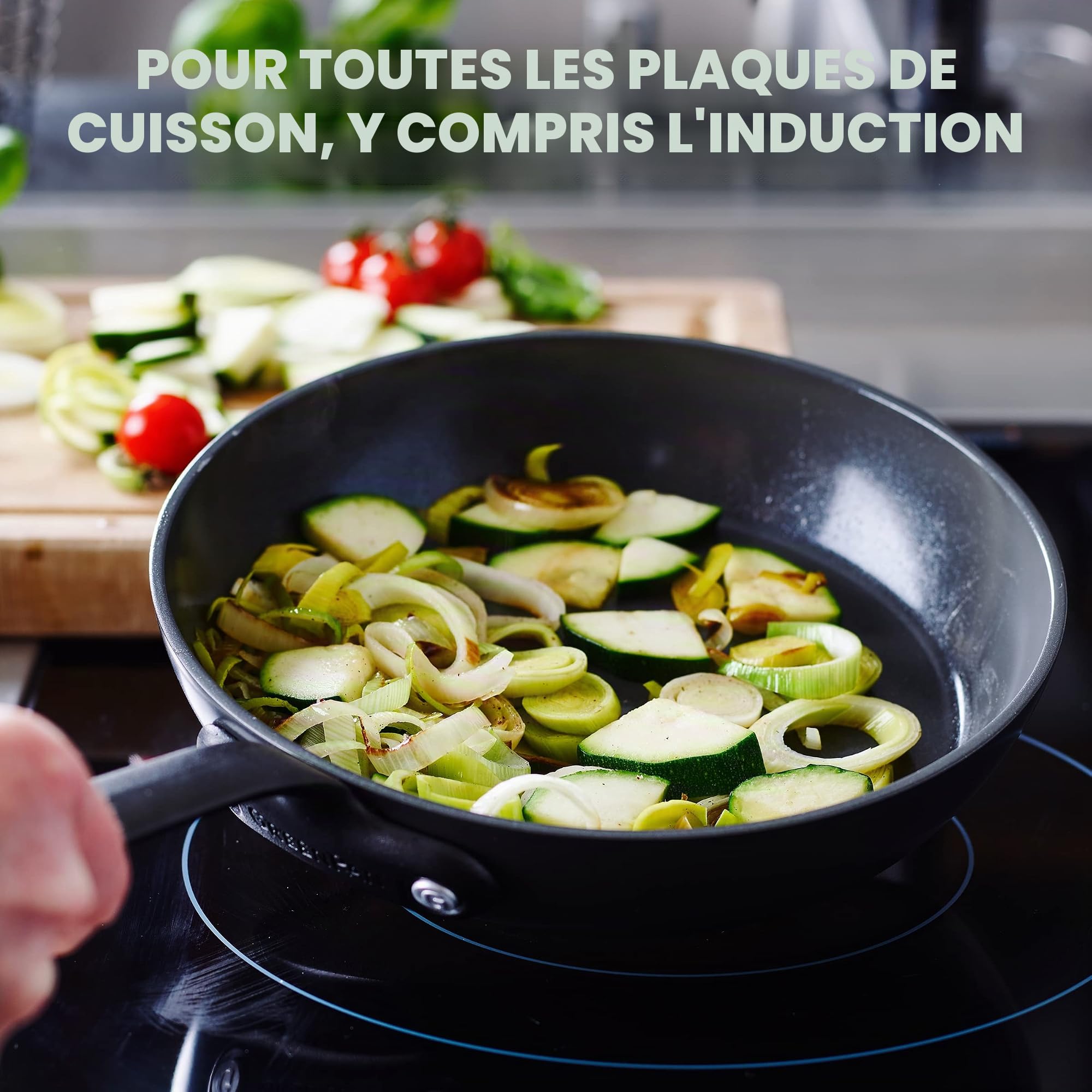 GreenPan Craft Poêle à frire antiadhésive en céramique anodisée dure de 24 cm, sans PFAS, sans induction, sans risque pour le lave-vaisselle, sans risque pour le four, noir