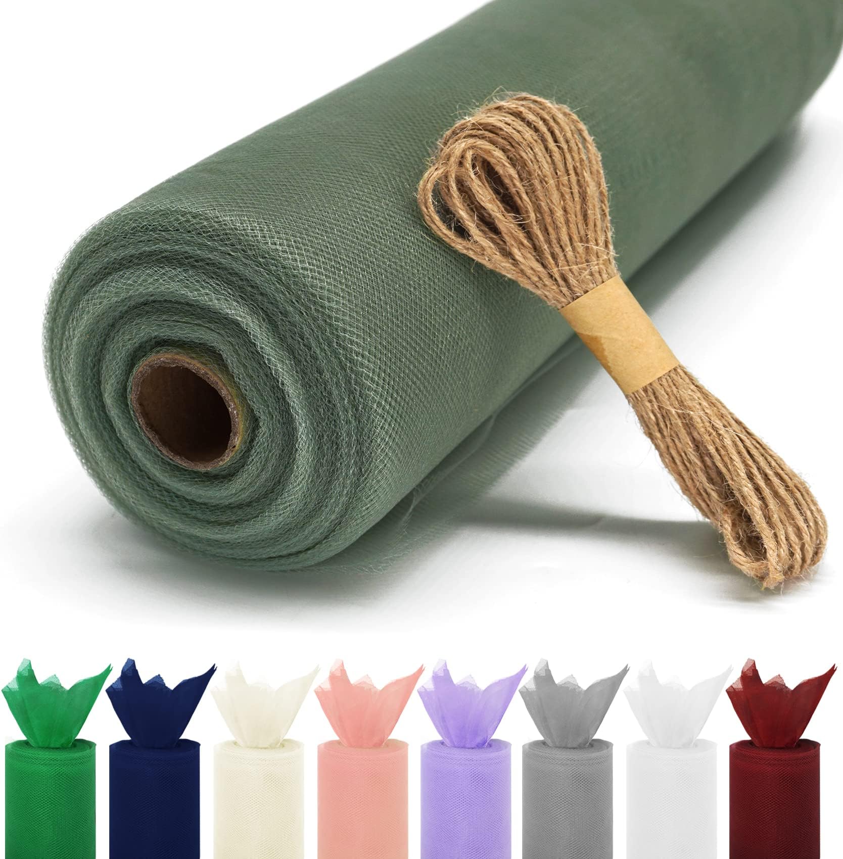 Sage Green Tulle Fabric Roll, 54" x 20 Yards (60FT) Tulle for Wedding Decoration DIY Tutu Party Backdrop Baby Shower Table Skirts Gift Wrapping