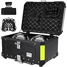 Motorcycle Top Case, 65L Aluminum Motorcycle Top Box with Anti-Theft Lock System, Waterproof, Dustproof, Easy Installation with Universal Bracket, Back Cushion Included, Black, GBTC-65BL