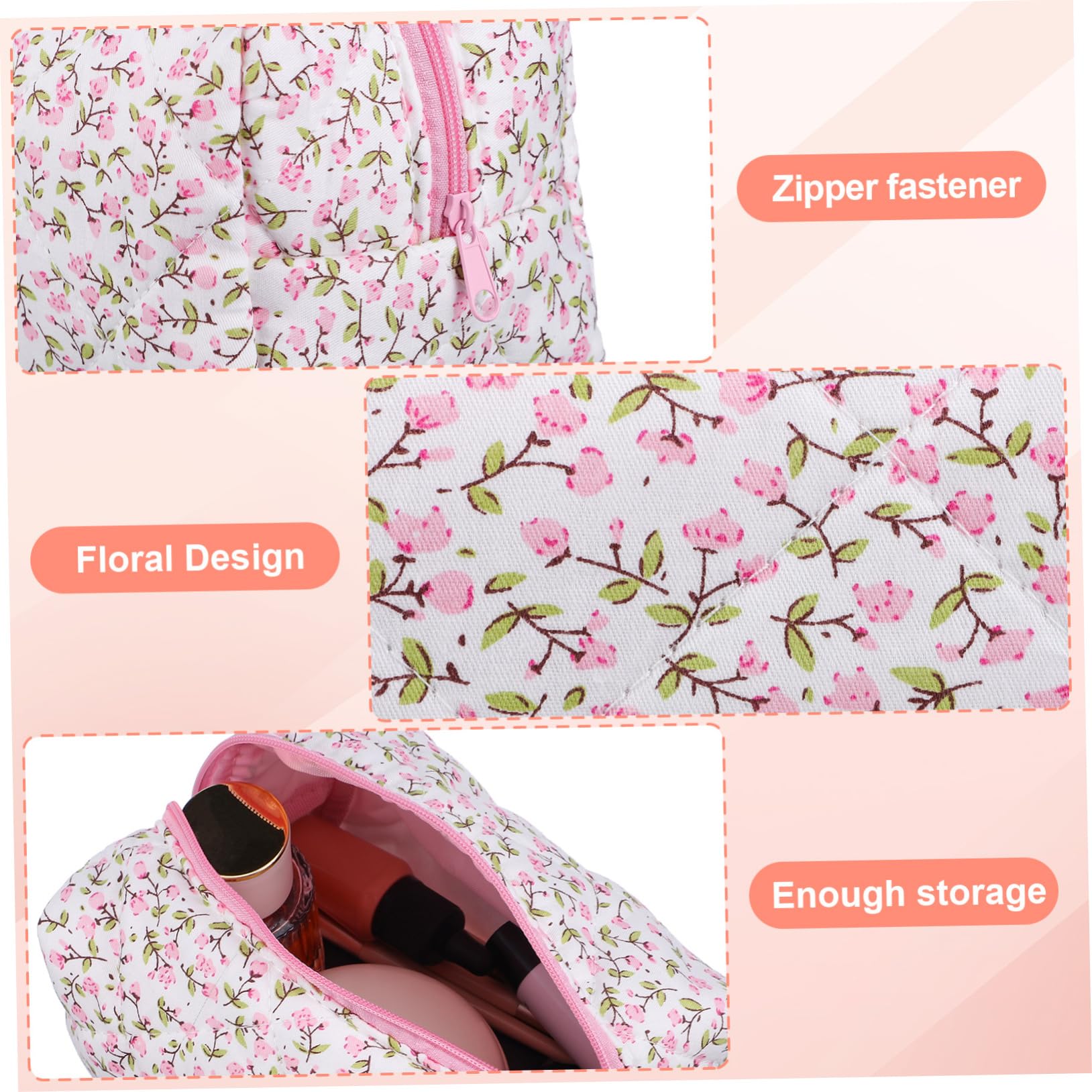 4pezzi Borsa Cosmetici Portatile Con Zip Organizer Elegante Motivi Floreali Per Viaggi e Ritocchi Astuccio Makeup Leggero e Compatto Per Donne e Ragazze