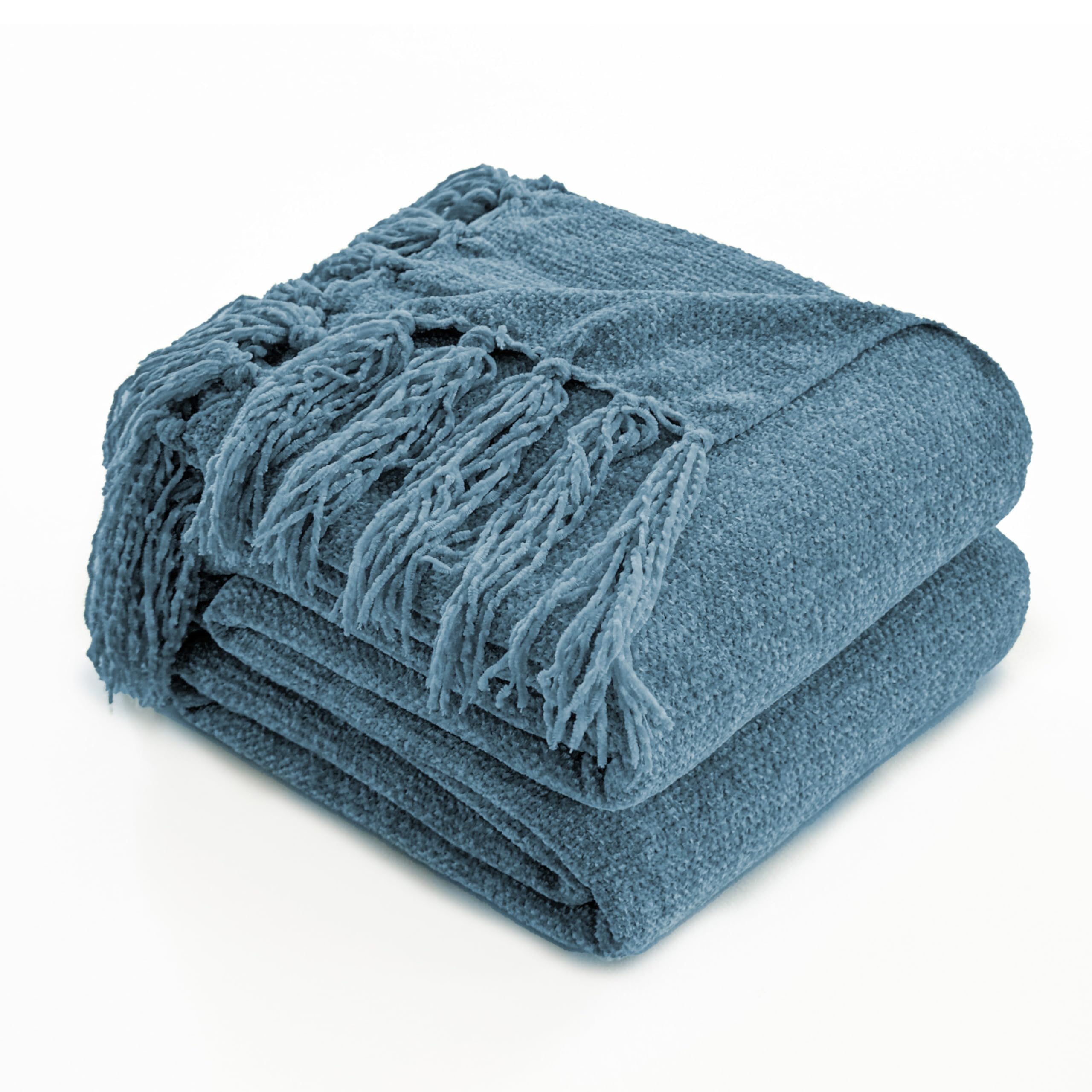 Couverture chenille bleue Simple&Opulence pour canapé 127x152