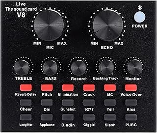 V8 Live Broadcast Sound Card, Bluetooth Volume Adjustment Voice Change, Multiple Sound Effects Support Mobile Phone Computer, for Live Broadcast K Songs Recording