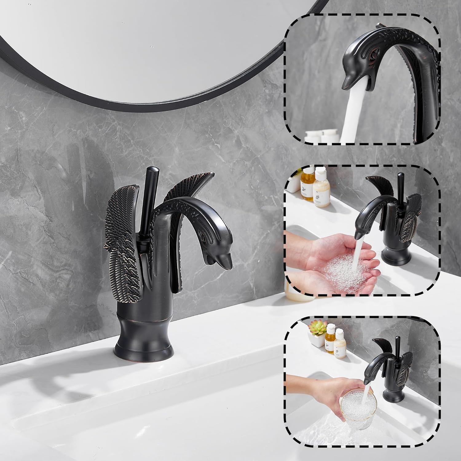 Oil Rubbed Bronze Swan Shaped Single Handle Bathroom Faucet