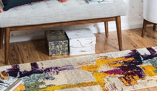 Miniatura 3 de Tapete abstracto Unique Loom, colección Estrella, moderno, multiárea, Polipropileno, beige, amarillo (BeigeYellow)