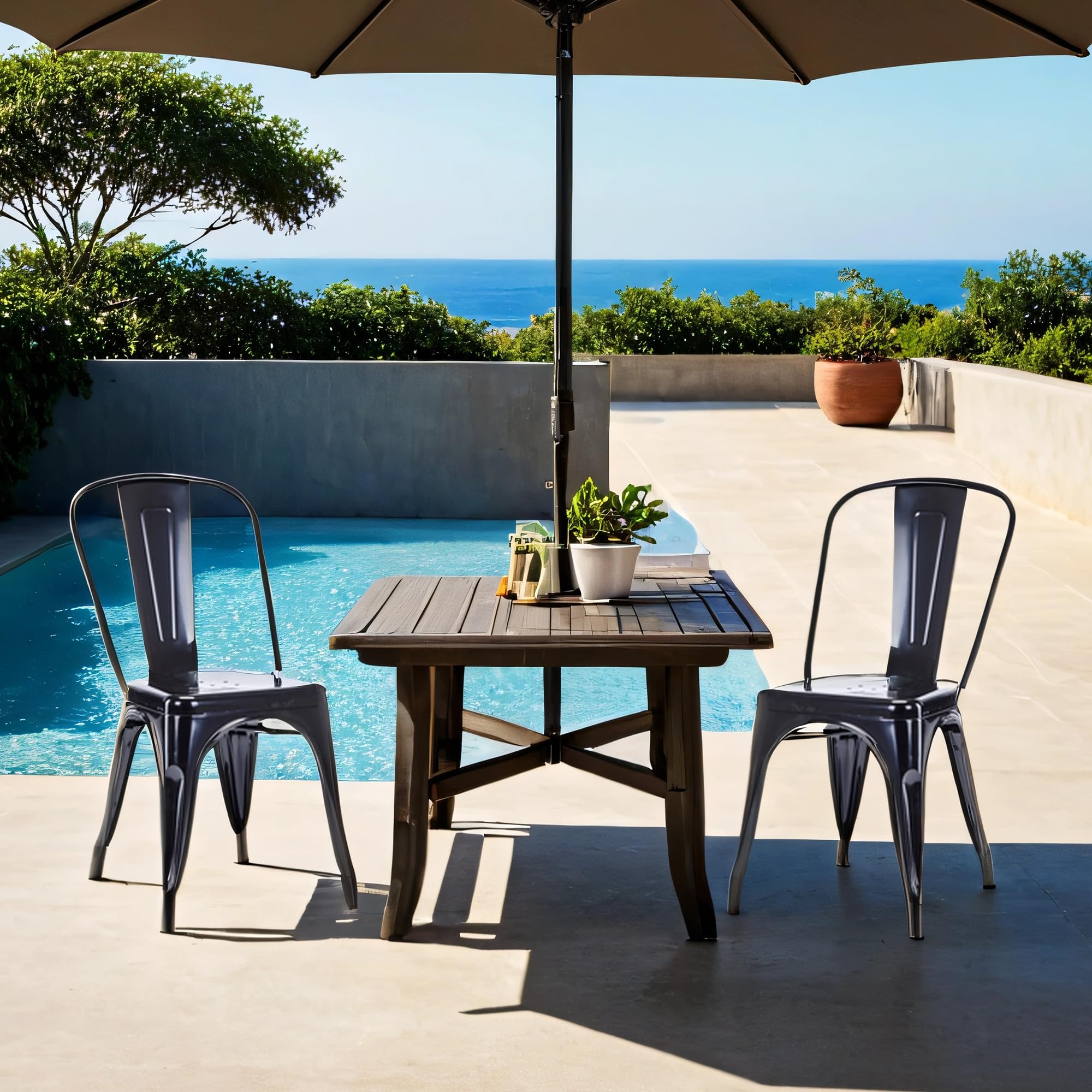 DUHOME Chaise de Salle à Manger en Métal Lot de 4, Chaise de Cuisine Empilable Chaise de Jardin avec Dossier pour Bar Café Salon Restaurant Intérieur et Extérieur, Noir