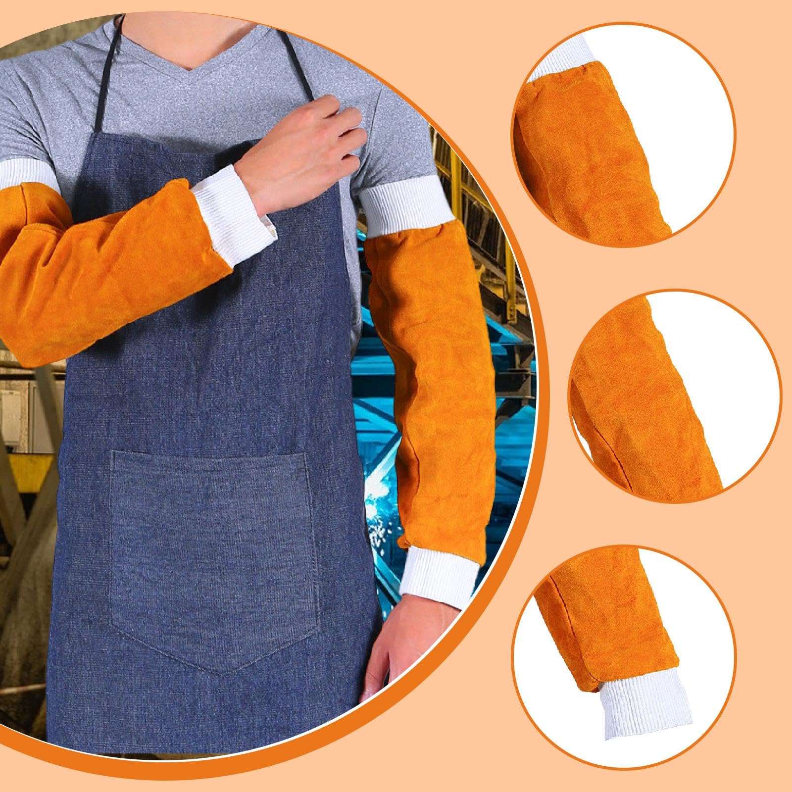 Manguitos de soldadura, protección contra el calor y las chispas, 57 cm, piel sintética, protección contra el calor y las chispas para soldadura y molienda