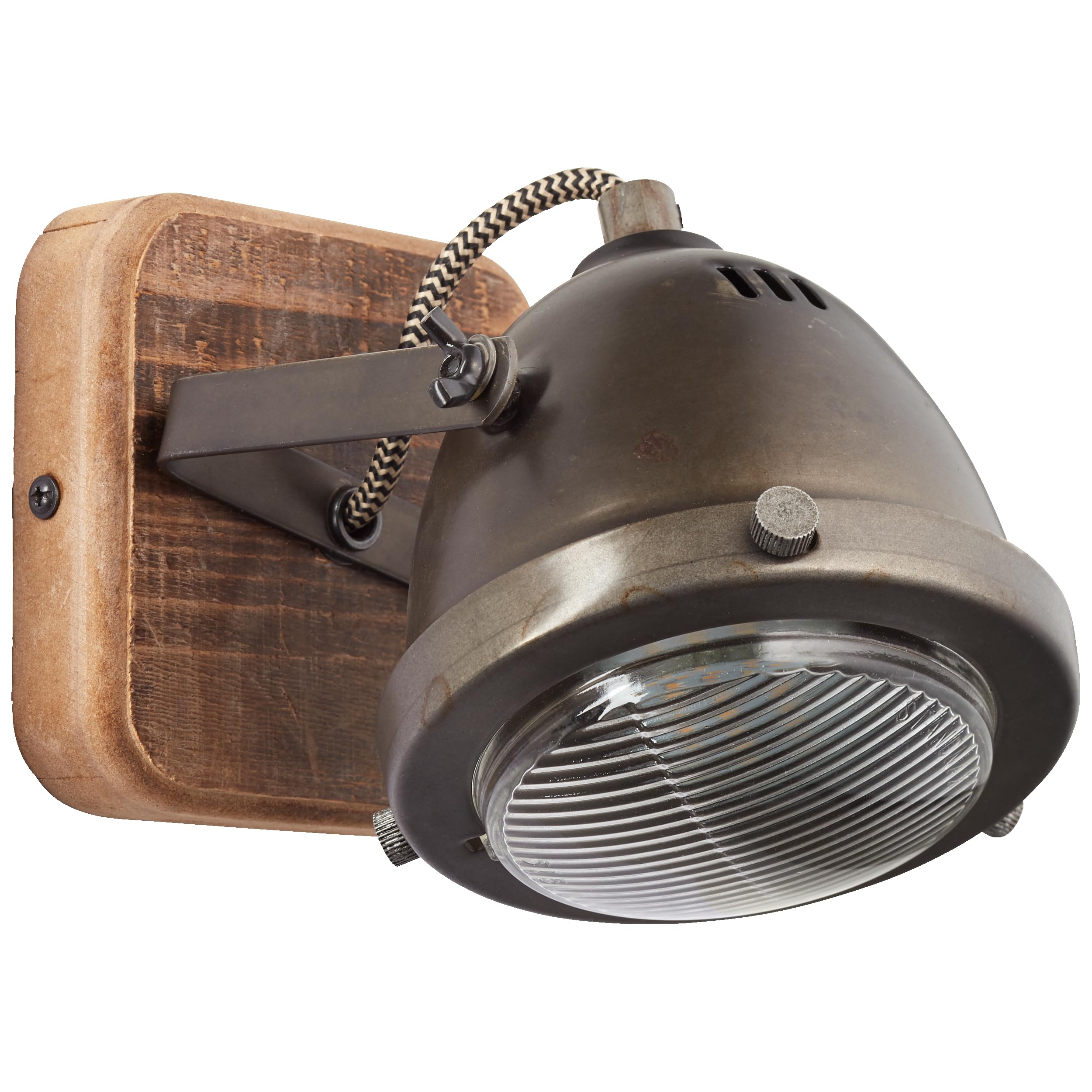 Lightbox rustikaler Wandstrahler mit ausgefallenem Retro Design | 12 x 12cm | Stylischer Wandspot für schönes Flair im Eingangsbereich | Material: Metall/Kiefernholz | Farbe: Braun/Stahlfarben