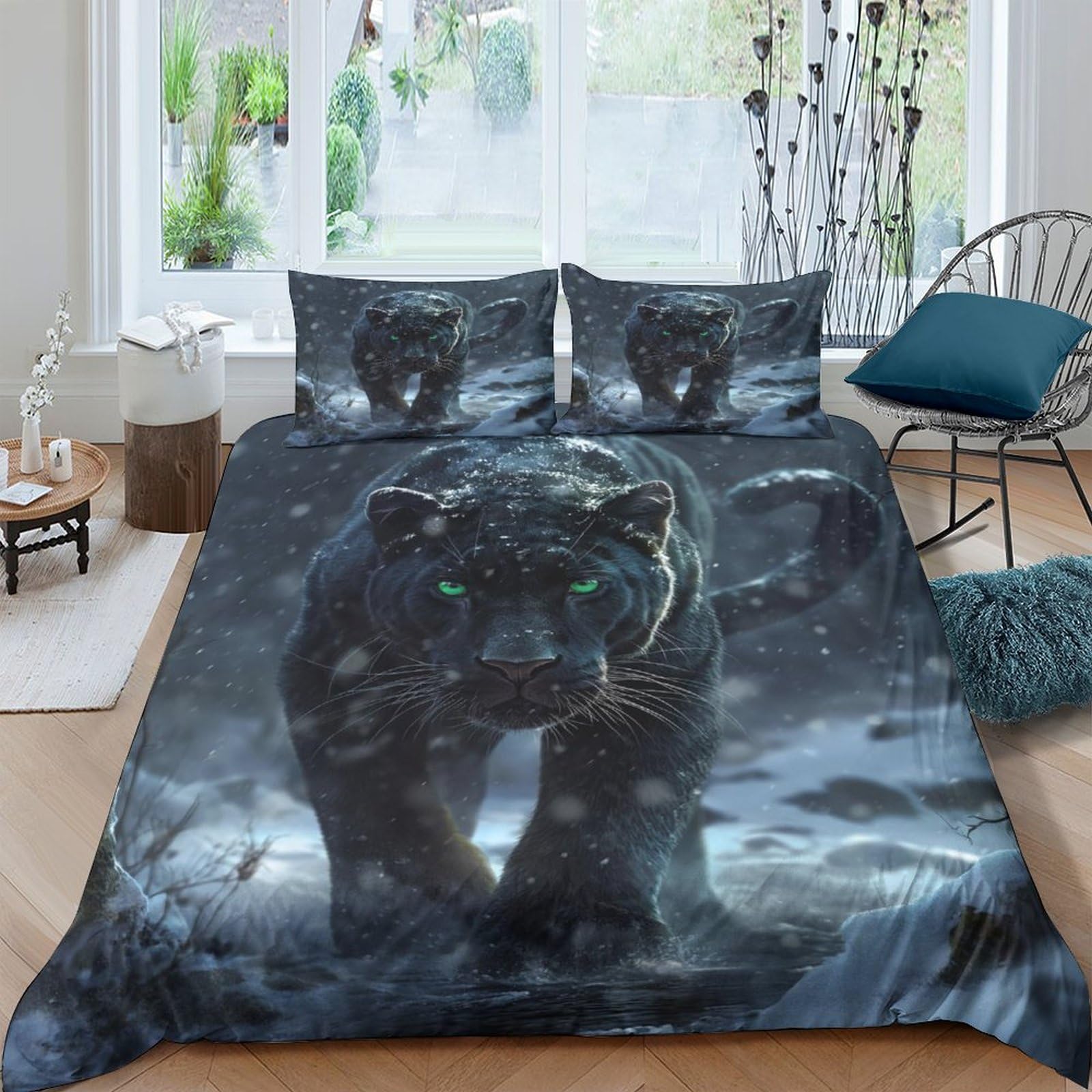 GAOYUCHUN Panther Duvet Cover 3 PCS Hotel Quality Quilt Cover Bedding Set Bed Covers with Pillowcases with Zipper Closure Ultra Soft Anti Allergic Microfiber King（220x240cm）