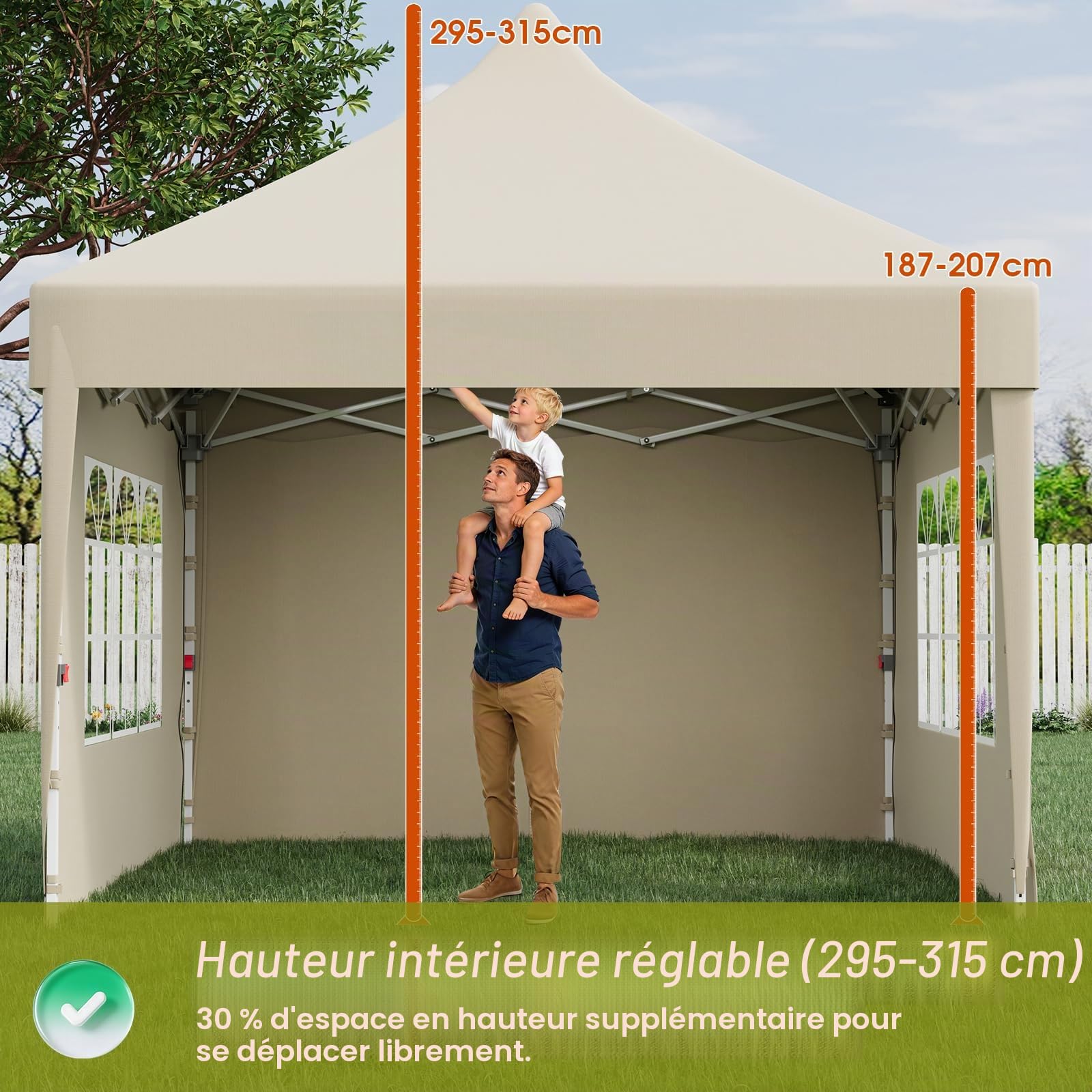 JUMMICO Tonnelle 3x3m Pliante +10cm Hauteur Intérieure - Beige | Toile Oxford Imperméable, Robuste et Durable - Tente de Fête Élégante - Idéale Jardin, Camping et Fêtes