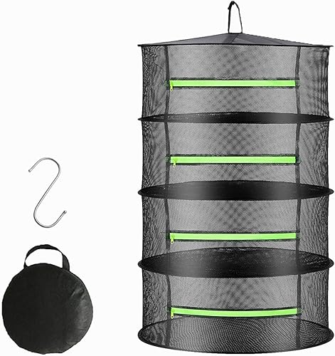 Bestio Rejilla de secado de hierbas, rejilla de secado colgante de 4 capas para plantas con cremallera, tijeras de poda, gancho, red de secado de