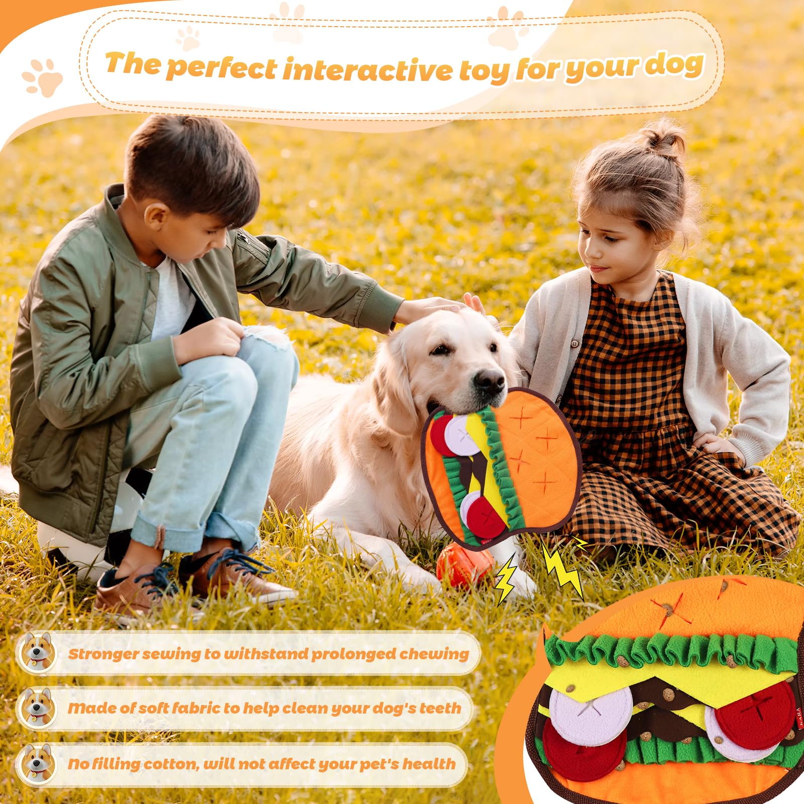Interactive Dog Toy for Slow Feeding Cartoon Sniffing Dog Toys Soft Fleece Fabric Dog Puzzle Toy with Crinkle Paper Chew Dog Toy for Relieves Stress Boredom Engaging Treat Dispensing Dog (Burger) - Image 4