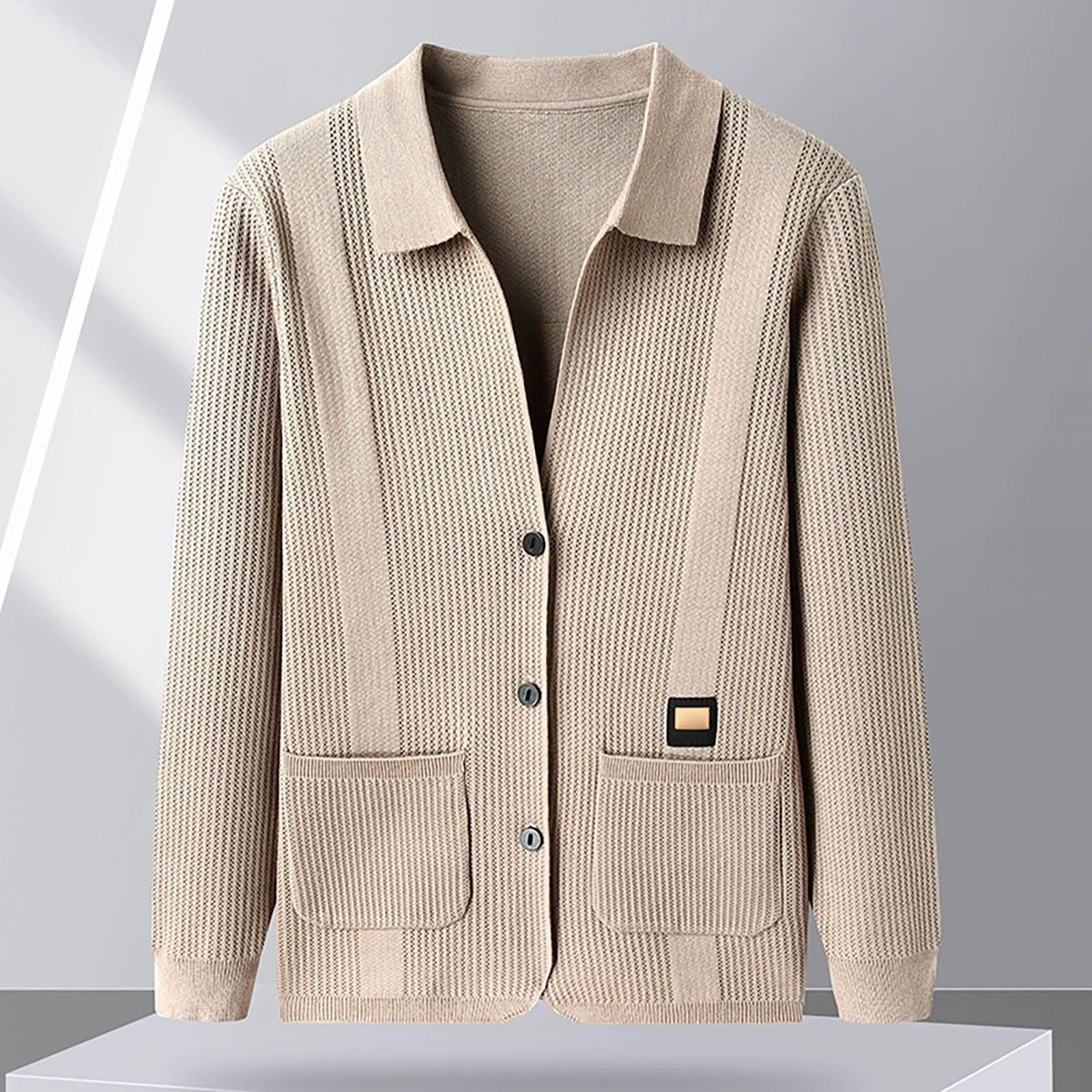 Genérico Jersey Hombre Cardigan, Chaqueta Hombre Punto Fino Manga Larga con Un Solo Botonadura con Bolsillo Abrigo Color Sólido Informal con Botones Suéter Grande para Exterior El Ocio