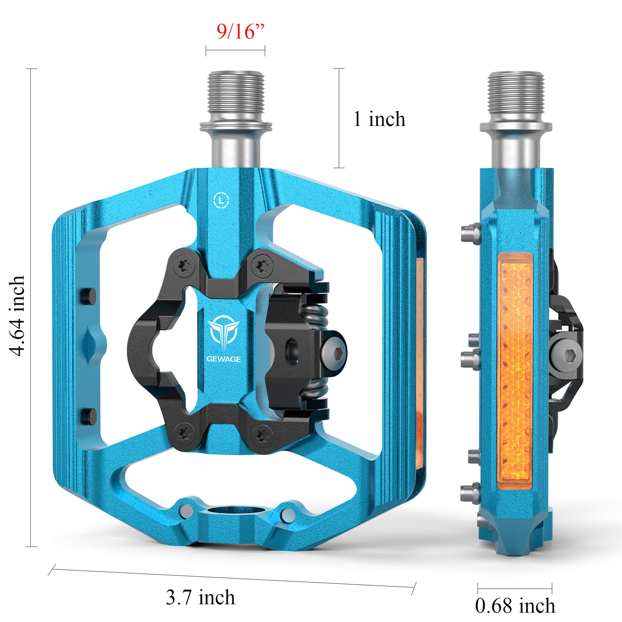 Pedales de Bicicleta de montaña con Reflector, Placa de Doble función y Pedales sin Clip, Pedal de Bicicleta de 9/16 Pulgadas, Compatible con SPD, 3 rodamientos sellados, Pedales de montaña de
