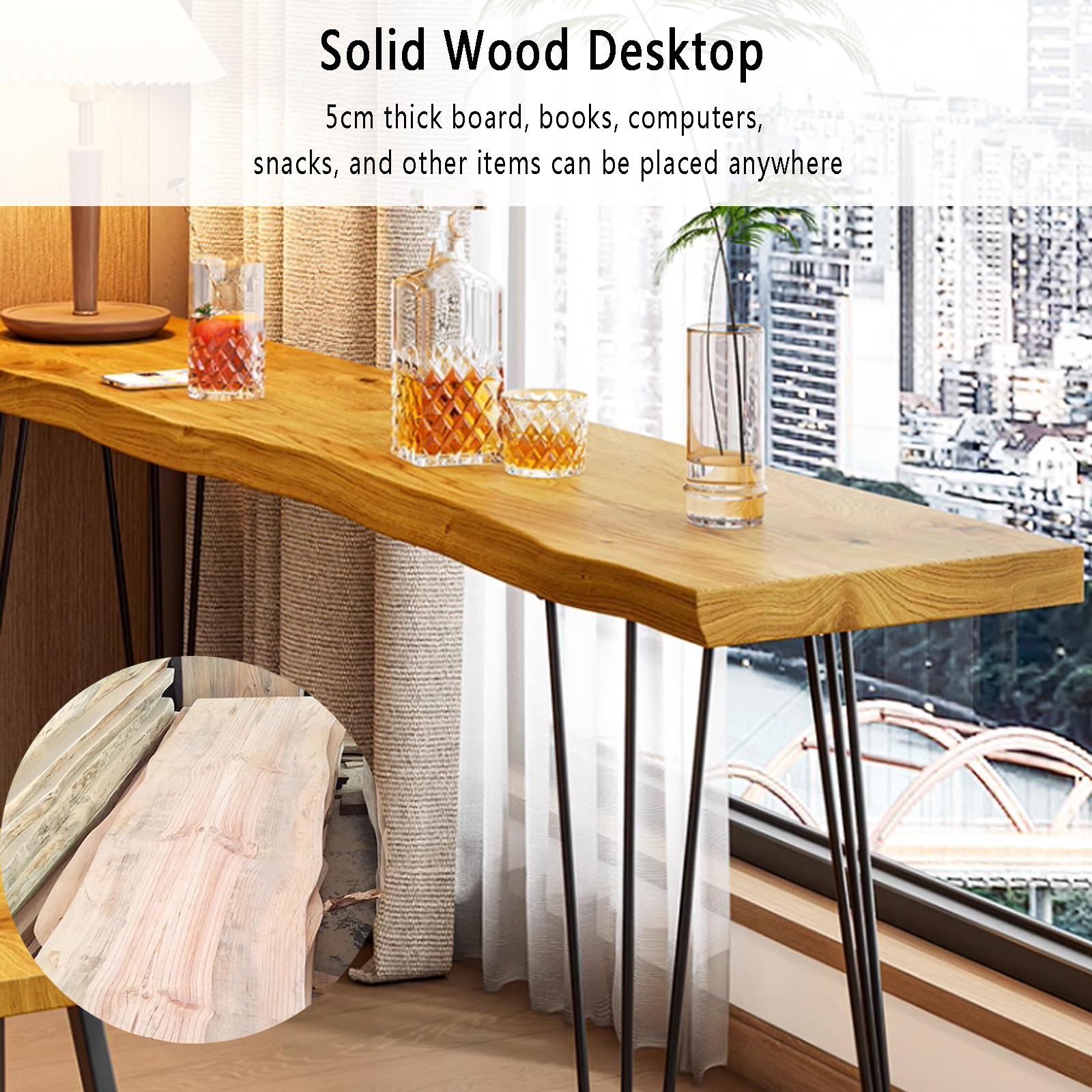 Tavolo da pranzo industriale alto – Tavolo alto stretto con piano in legno massello e robusta base in metallo, mobili moderni per cucina, patio, bar e sala da pranzo per intrattenimento