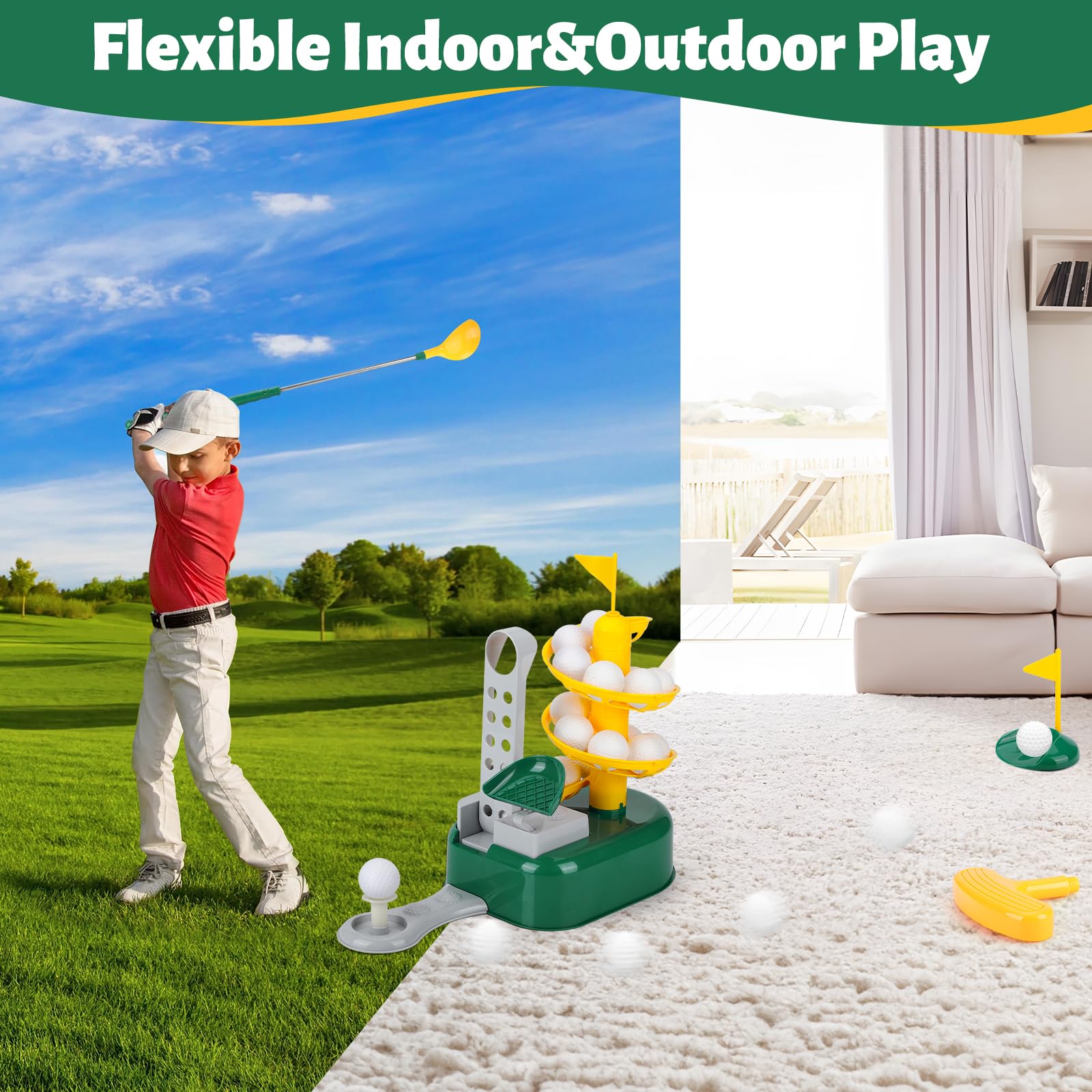 Liberry Kids Golf Club Set for 3 4 5 6 7 Years Old Boys Girls, Toddler Golf Set with Golf Dispenser, Retractable Clubs & 2 Heads, Indoor Outdoor Sport Toys Birthday Gifts - Image 5