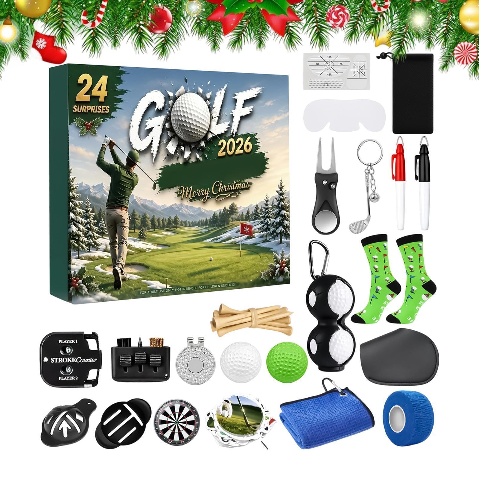 Countdown di Natale Golf Calendario di Natale 2026 Riutilizzabile da 24