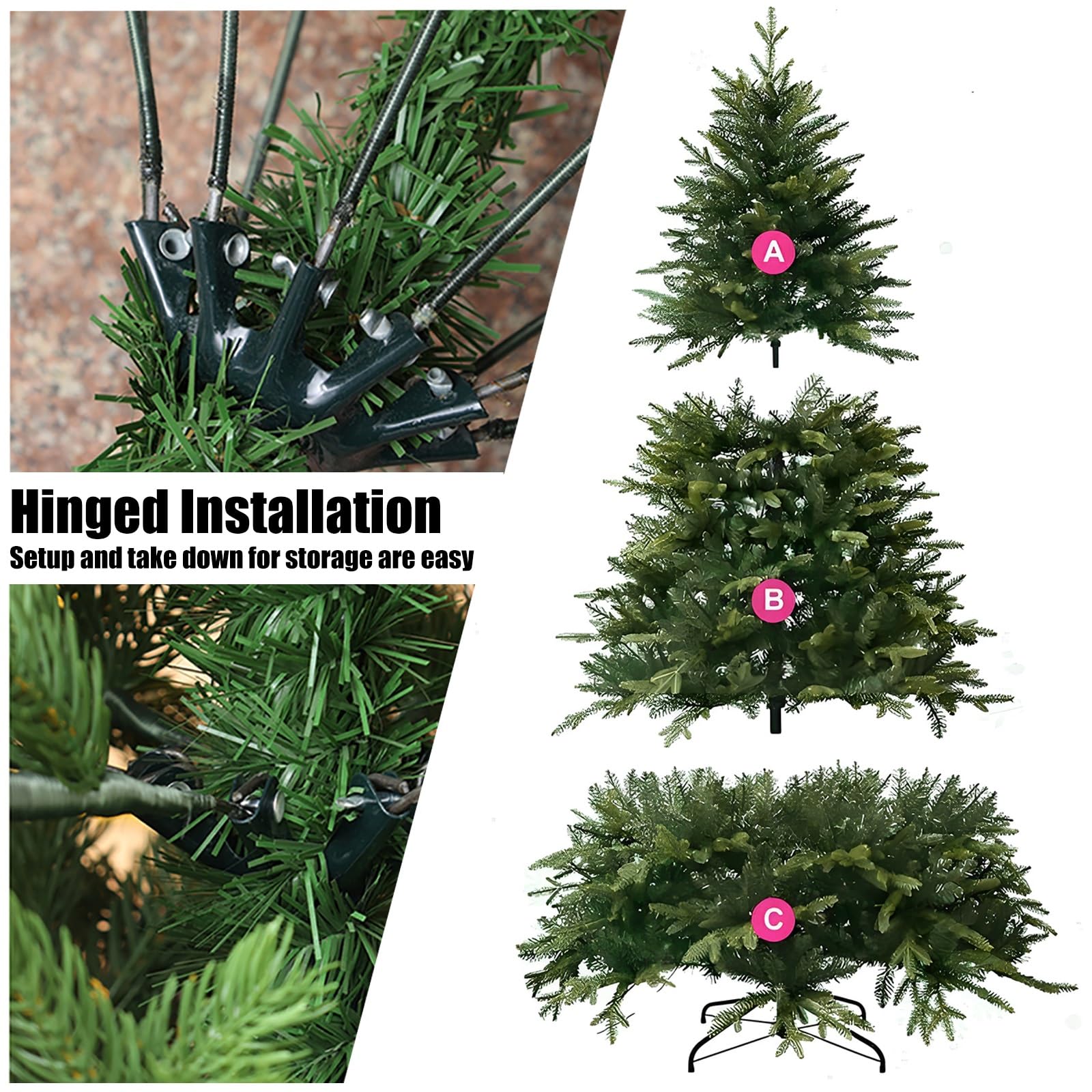 Árbol de Navidad Artificial Grande, Abeto Navideño Premium con Bisagras y Patas de Metal Sólido, Decoración Navideña de Interior y Exterior(180cm/6ft)