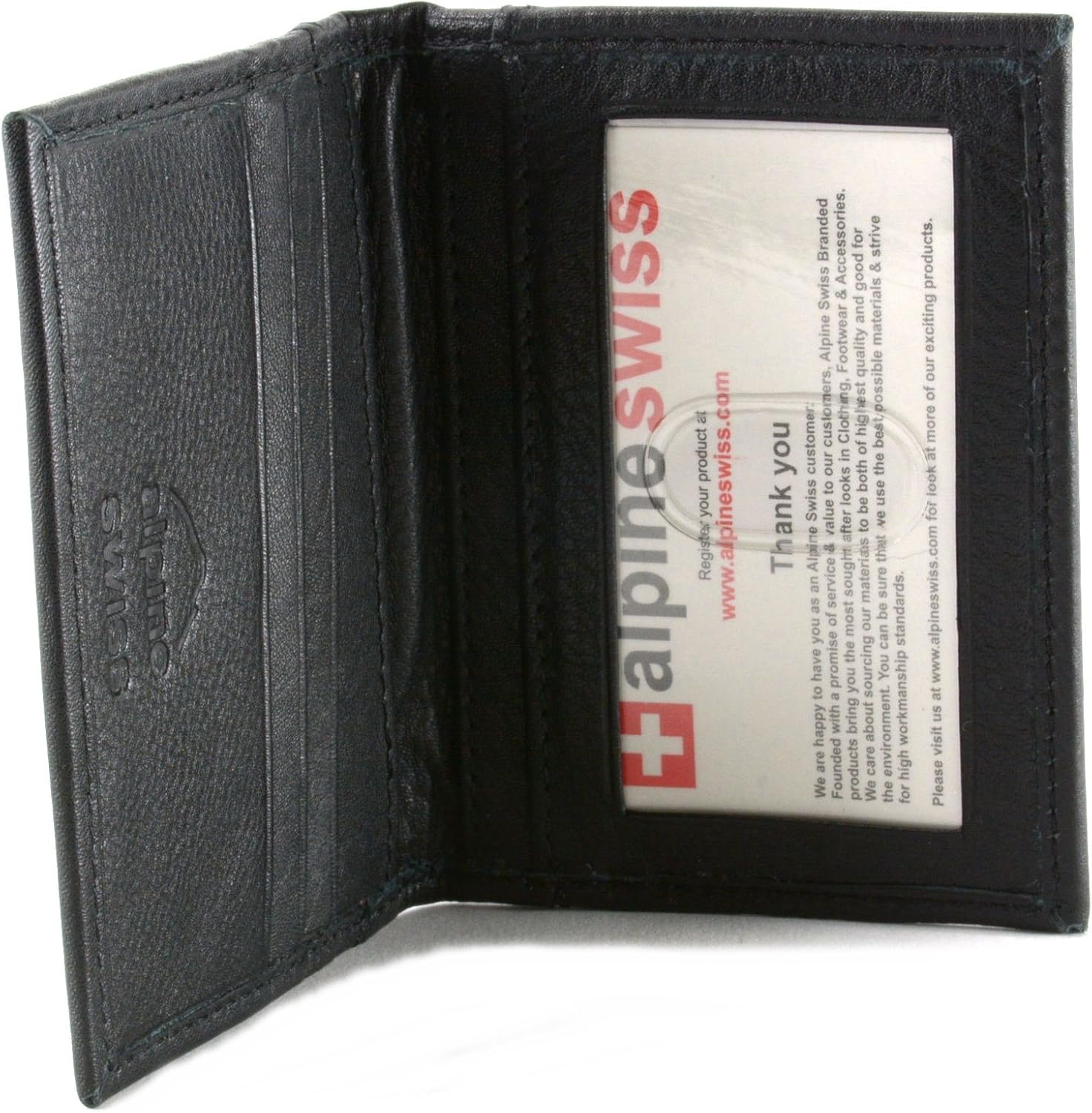 Alpine Swiss Thin Front Pocket Wallet Business Card Case 2 ID Window 6 Card Slot Black - Image 4
