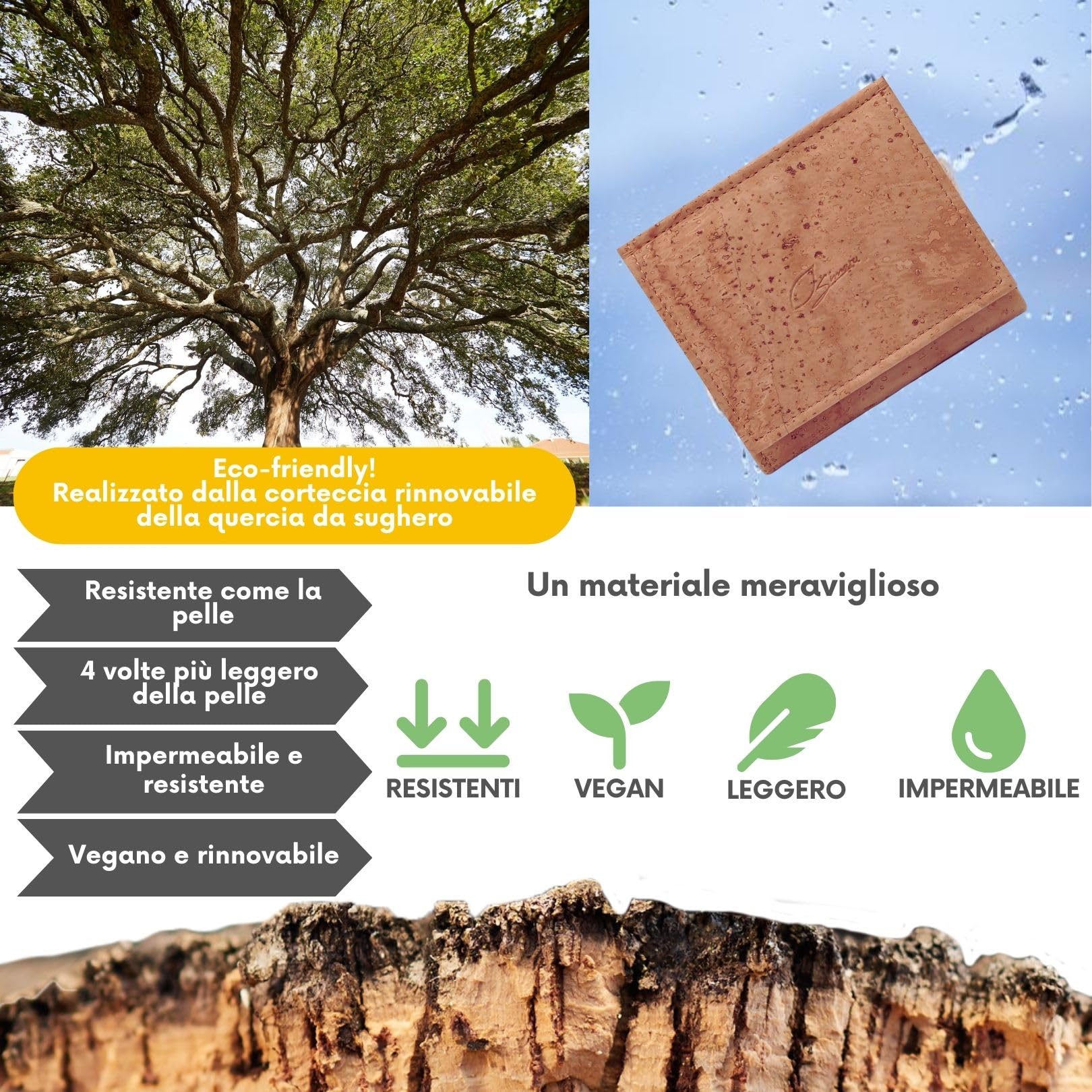 Simaru Portafoglio Mini di Sughero con Blocco RFID – Per Uomo e Donna – Portafogli Sottile Vegano e Sostenibile - by (Beige)