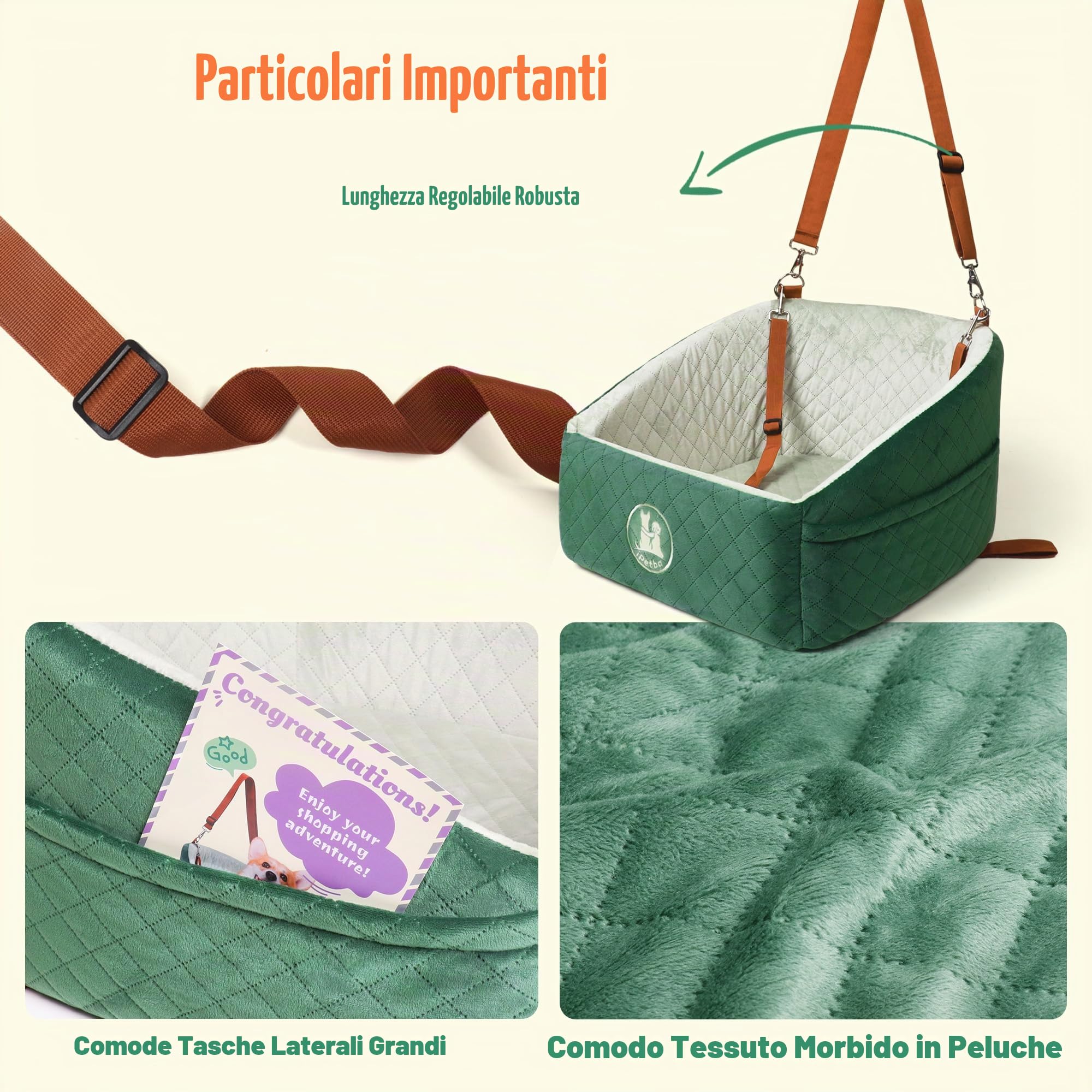 Seggiolino per Cani Auto per Piccoli & Medi Cani – Protezione Anti-Crash, Antiscivolo, Protegge l'Interno dell'Auto, Rimovibile & Lavabile