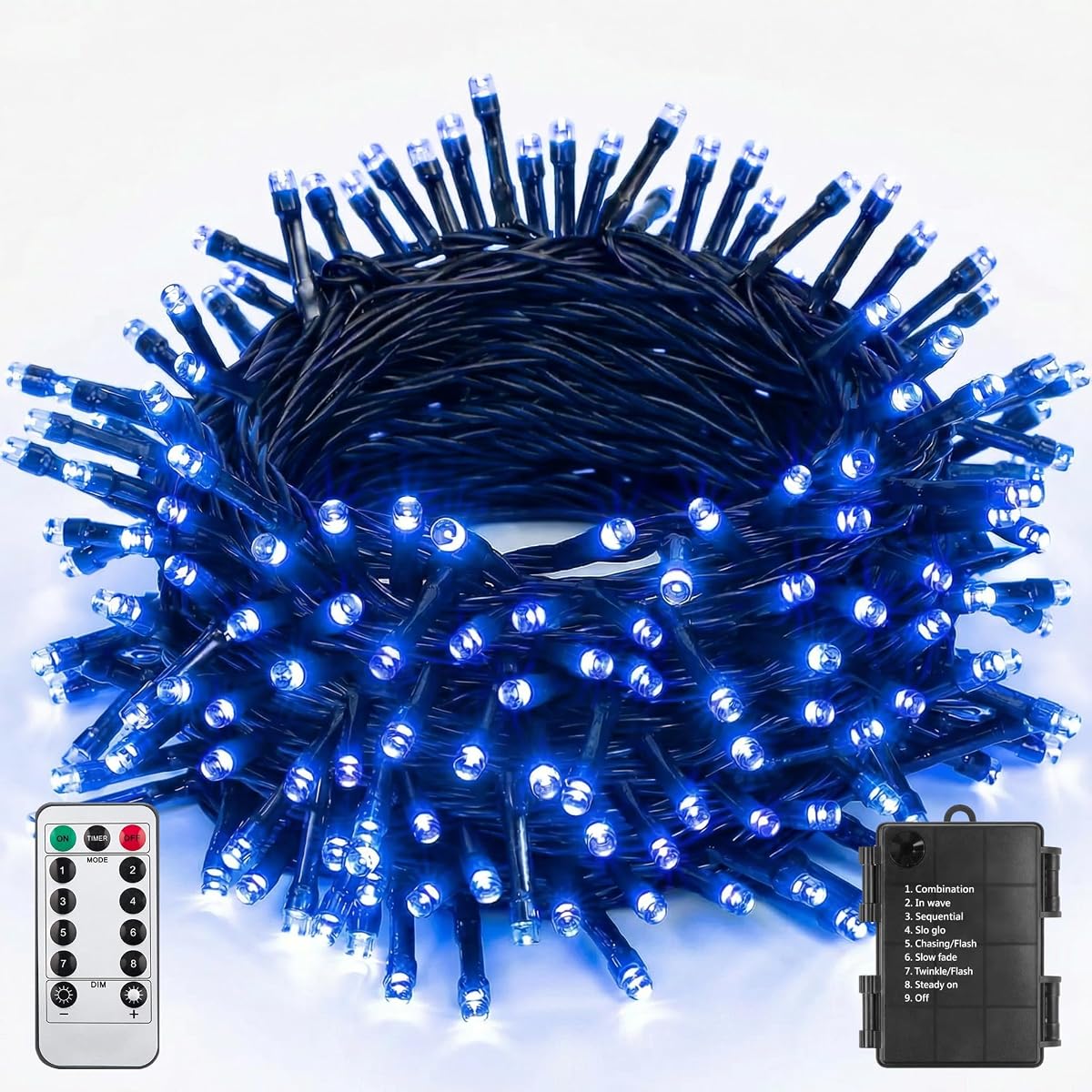 ITICdecor Christmas String Lights Battery Operated, 33ft 100 LED Fairy Lights Outdoor Waterproof with Remote Control Timer, 8 Modes Decorative Lights for Indoor Outdoor Xmas Tree Party Garden (Blue)