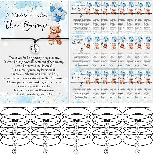 Miniatura 7 de Thyle 50 juegos de recuerdos de baby shower para invitados, 50 pulseras ajustables con 50 mensajes de las huellas de la tarjeta de golpe, pulseras