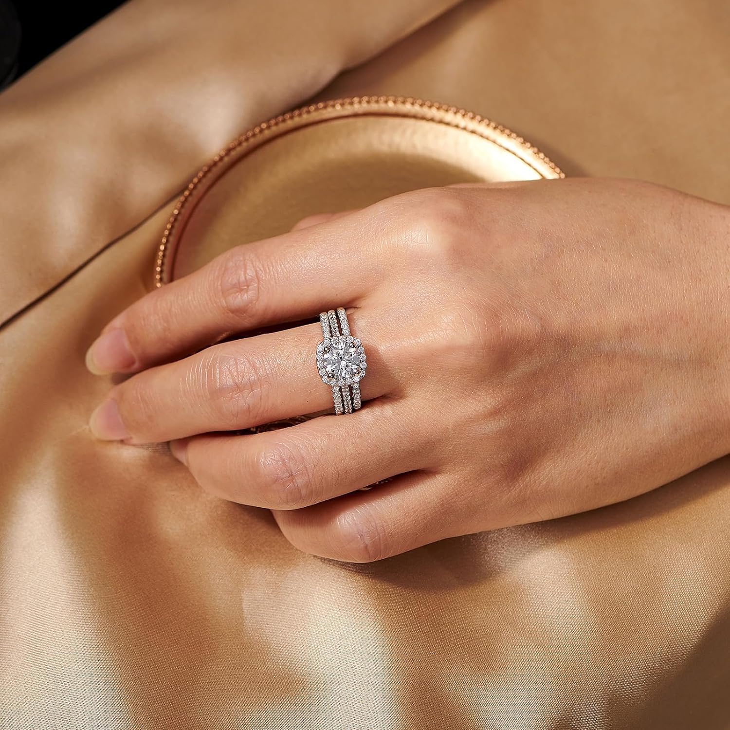 Womens Moissanite Bridal Wedding Ring Set 2 Carat 925 Sterling Silver D Color VVS1 Clarity Round Cut Engagement Band - Image 5