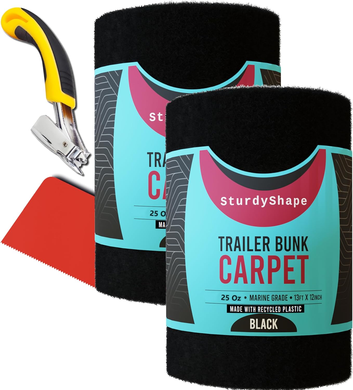 SturdyShape Thick Boat Trailer Bunk Carpet Kit 13ftx12in 25oz Marine Grade (2, Black, 12inx13ft)