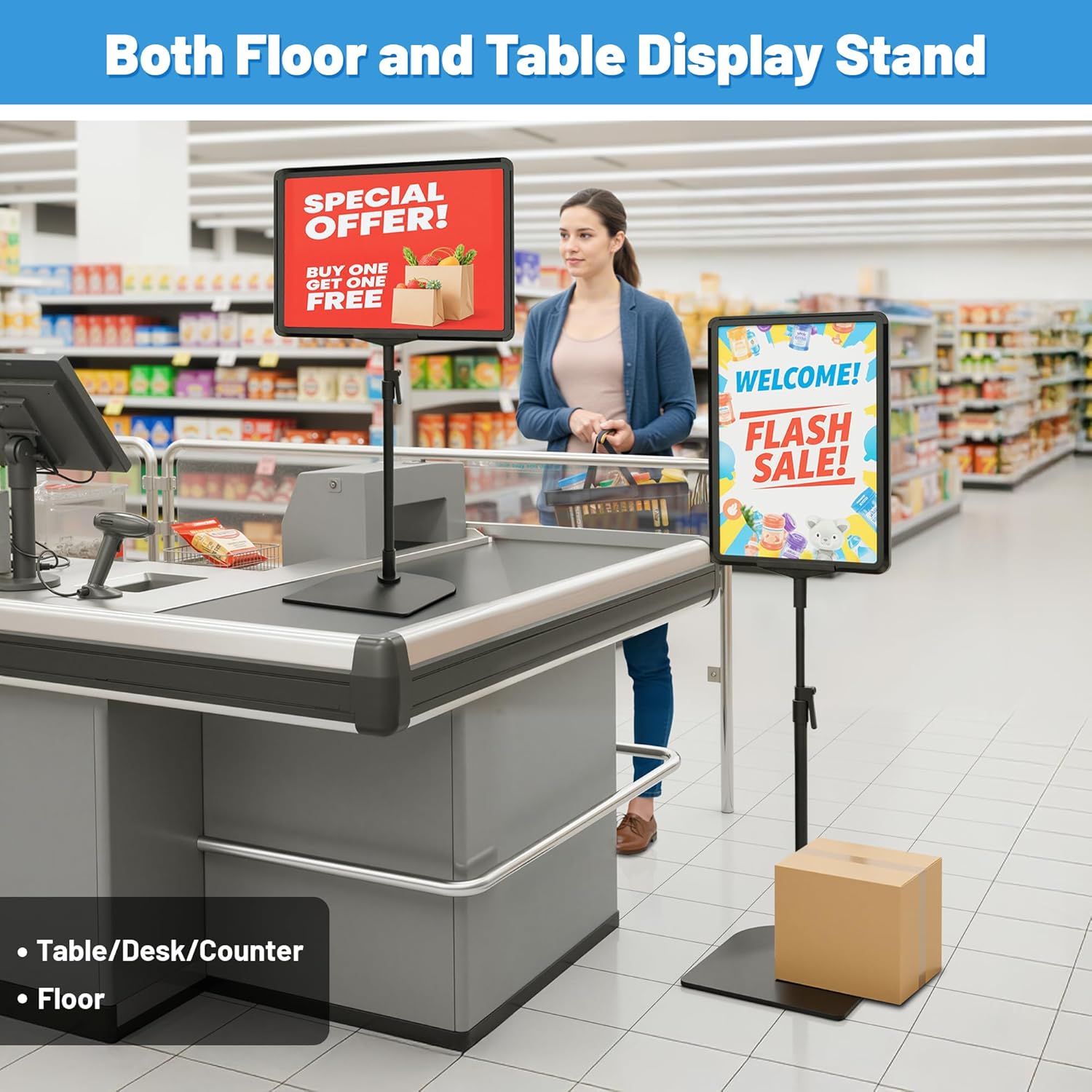6Pack Sign Stand for Display 8.5 x 11, Adjustable Poster Stand for Table Top & Floor, Floor Standing Sign Holder, Signage Stands for Business, Tradeshow, Store, Farm Display Stands Black 6 Pack, 8.5 x 11 inch