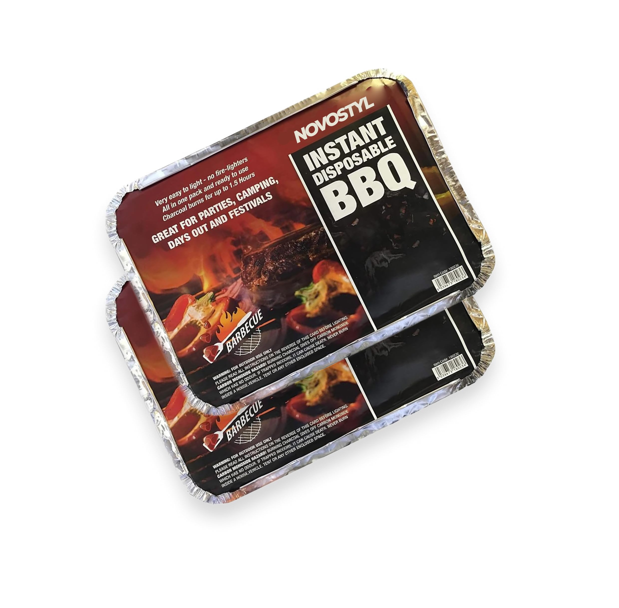 Novostyl Silver Disposable Portable Bbq Grill Tray - Pack Of 2 Instant Light Charcoal Barbecues Grill Tray For Garden Bbqs, Camping Bbq, Fishing Or Picnic Set