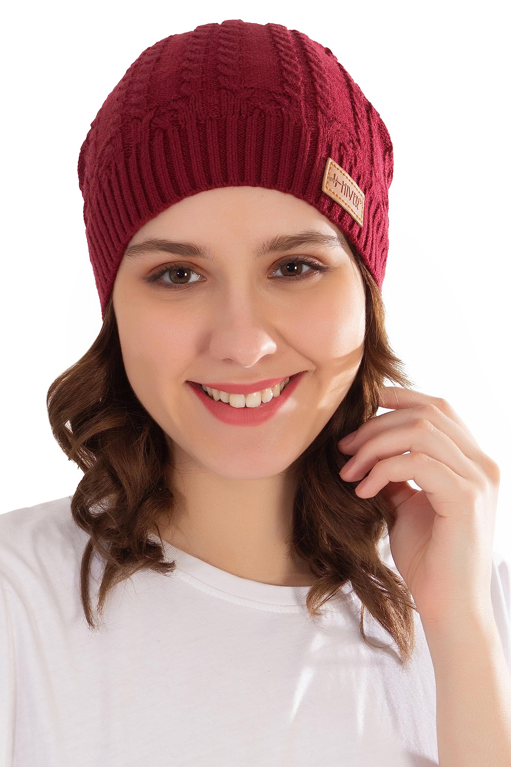 hiver Acrylic Switz Winter Cap for Women Fleece Lined Beanie Knit Chunky Womens Snow Cap | Womens Knit Cuffed Beanie Cap Stretch Ribbed Acrylic Winter Ski Cap | Free Size-picture-17