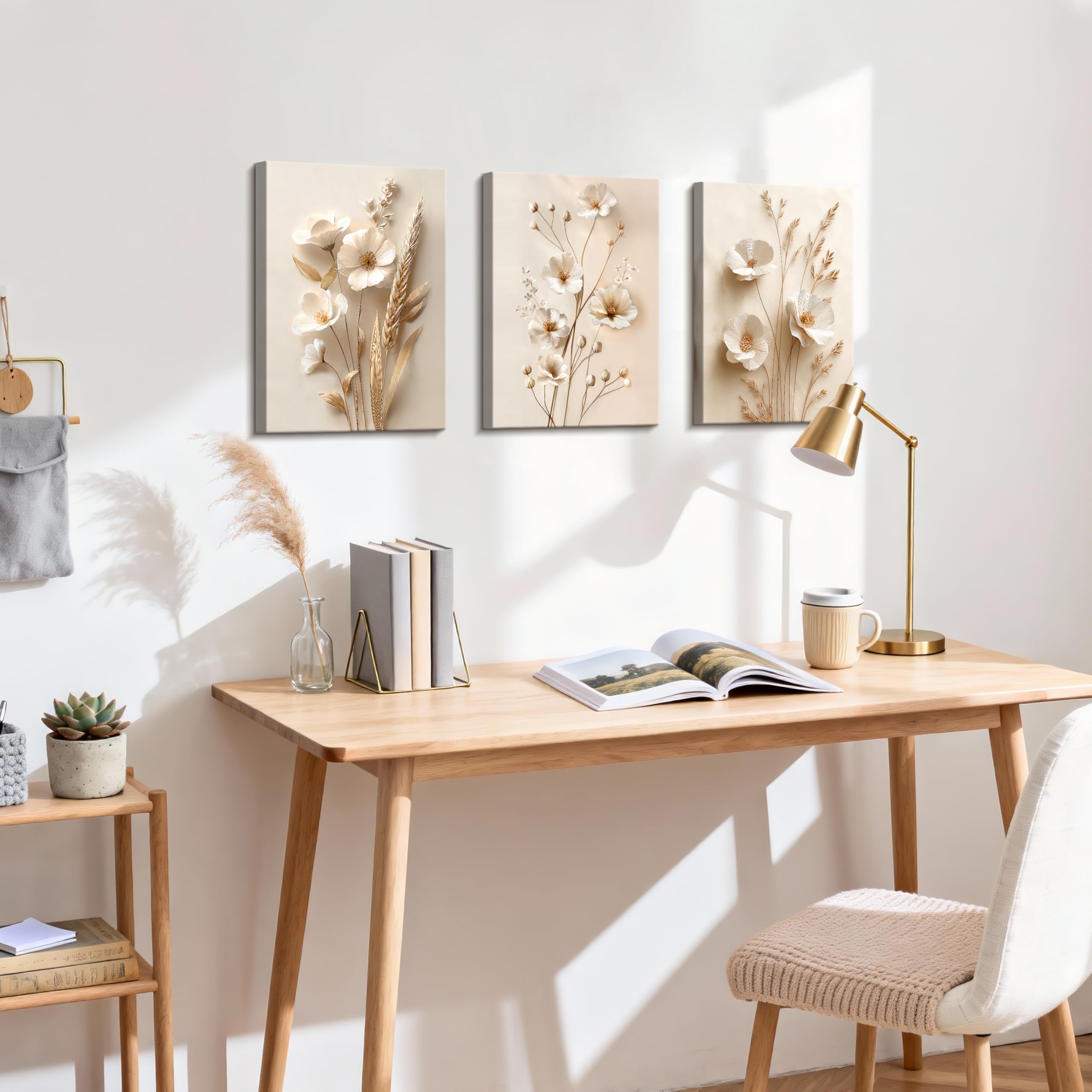 3 Pcs Wooden Framed Canvas Wall Art Set Bohemian Sage Green Canvas Prints Poster Geometric Line Beige Green Pictures for Living Room Bedroom Dinning Room Hallway Stairs Wall Decor 30x40cm x3pcs — view 353