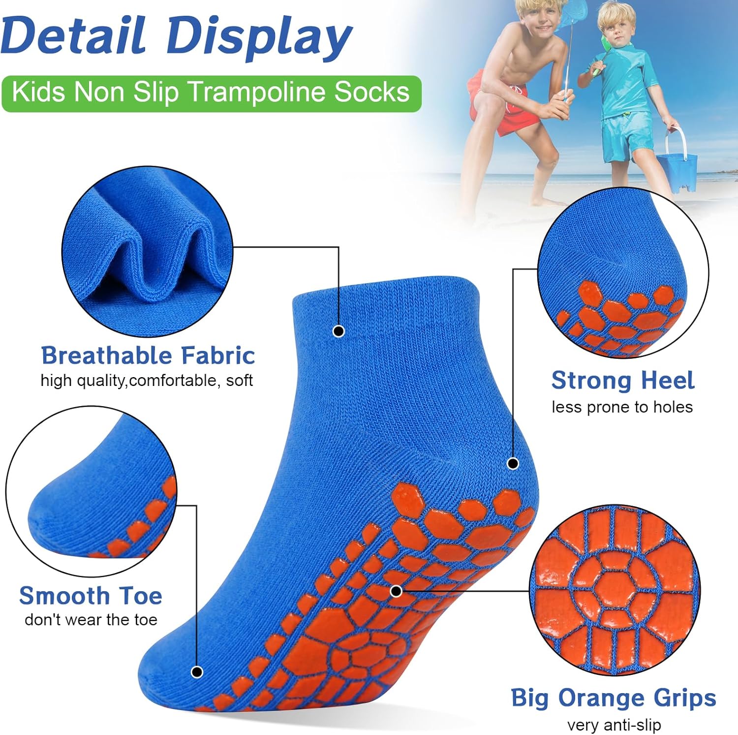 Kids Non Slip Trampoline Socks 6 Pairs, Kids Grip Ankle Socks, Athletic Sock for Boys Girls 2-5/6-9/10-13 Years - Image 7