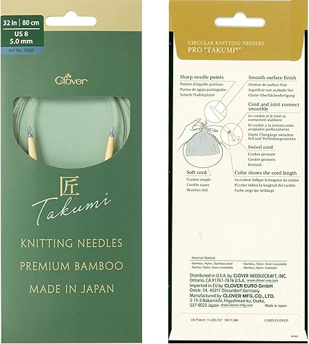 Miniatura 8 de Clover PRO Takumi - Aguja circular de bambú de 16 pulgadas, tamaño 4 de EE. UU. (0.138 in) con 10 marcadores de puntada Artsiga Crafts 3306