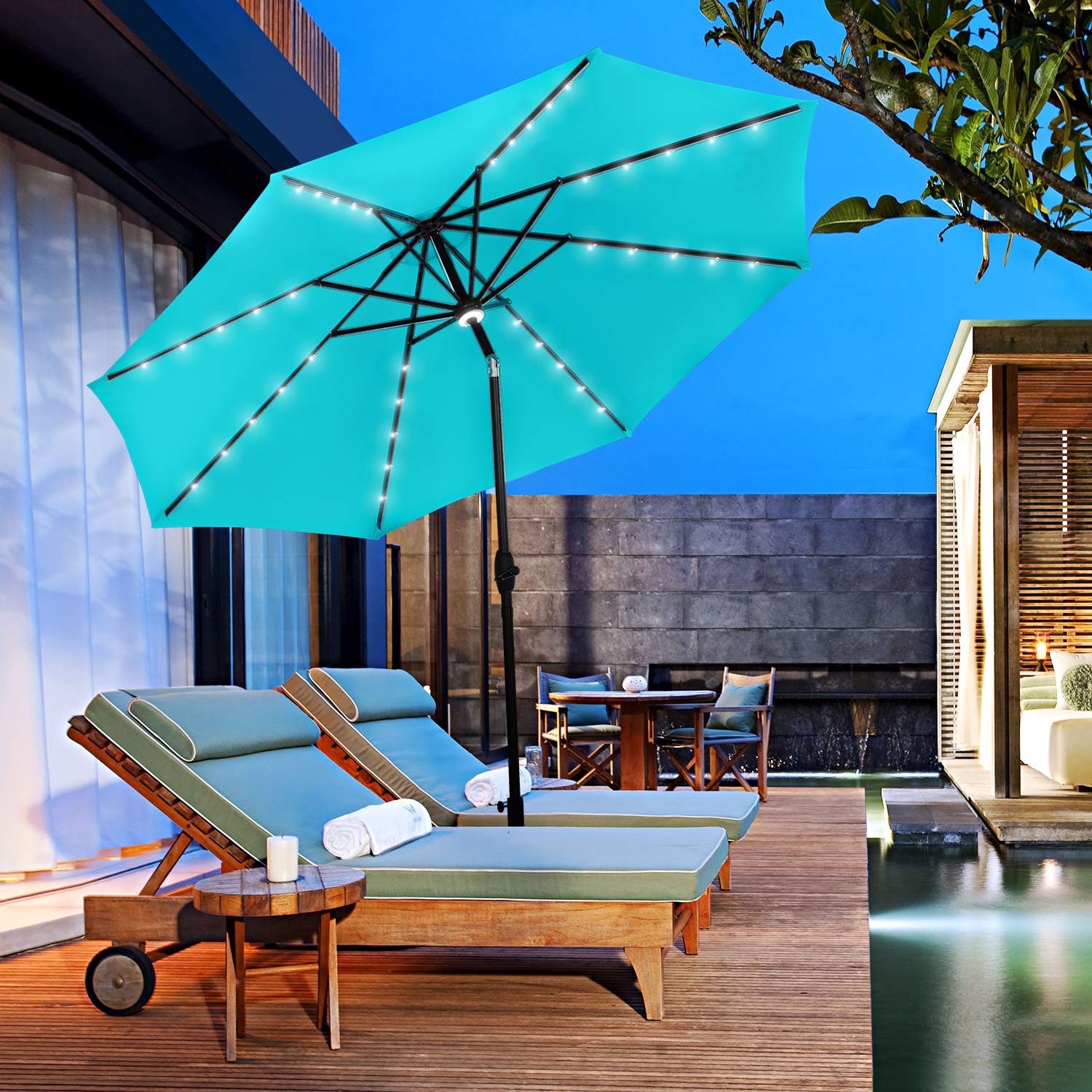 Amazon.com : 10Ft Lighted Aluminum Patio Table Market Umbrella with Tilt  and Crank for Garden,Deck,Backyard,Pool Light Blue : Patio, Lawn & Garden