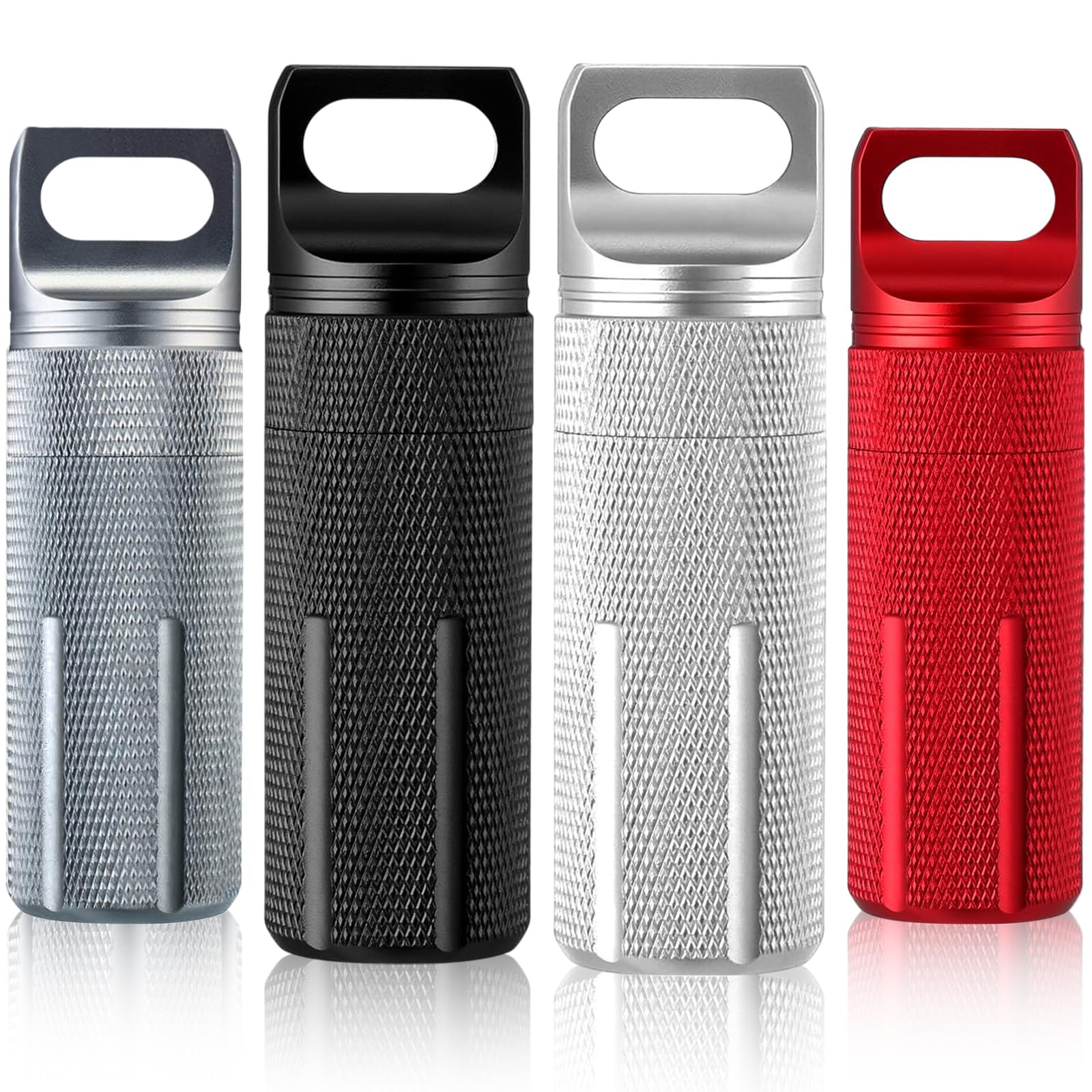 Patelai 4 Pcs Portable Keychain Pill Holder Pill Organizer Travel Waterproof Match Container Aluminum Airtight Keychain Container Travel Size Storage