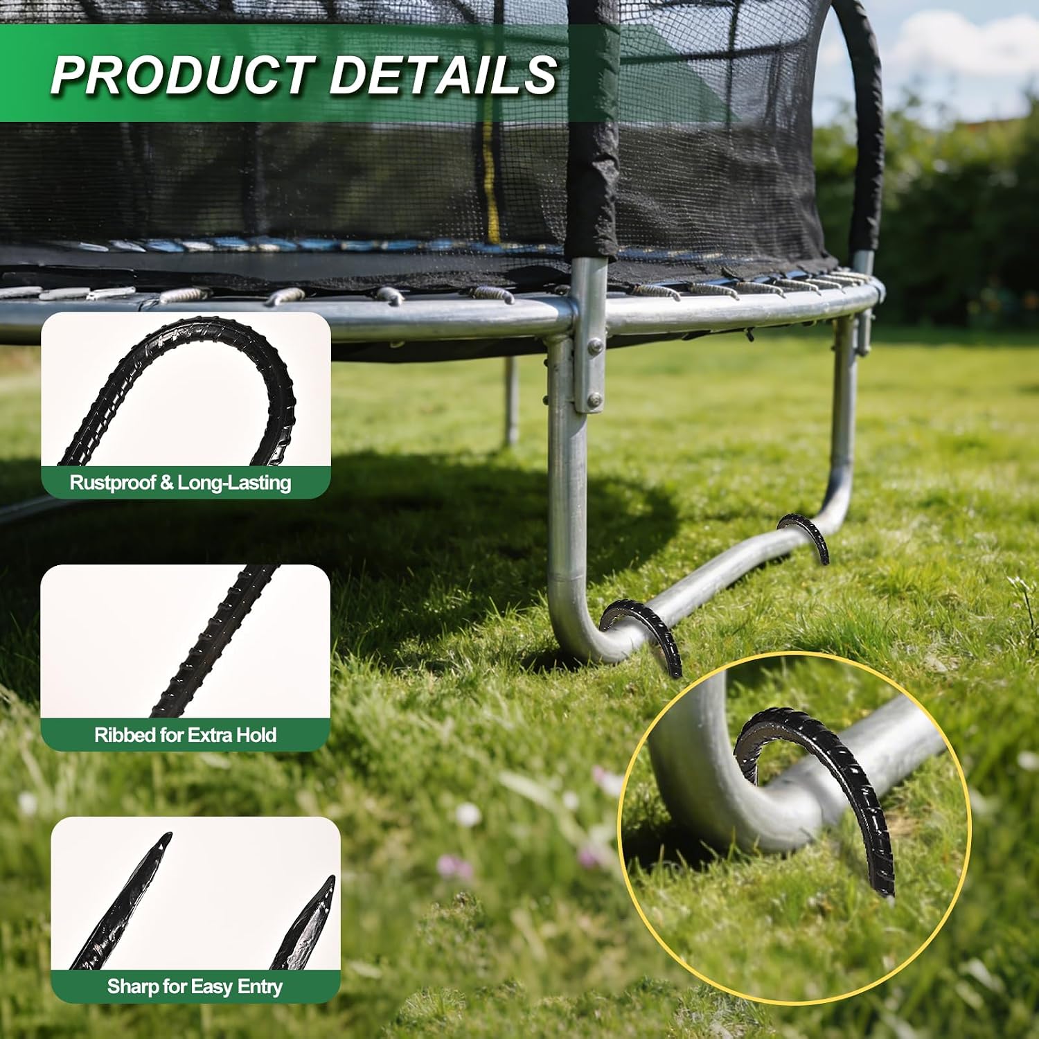 12 Inch Trampoline Anchors, 8 Pack Heavy Duty Ground Stakes U-Shaped