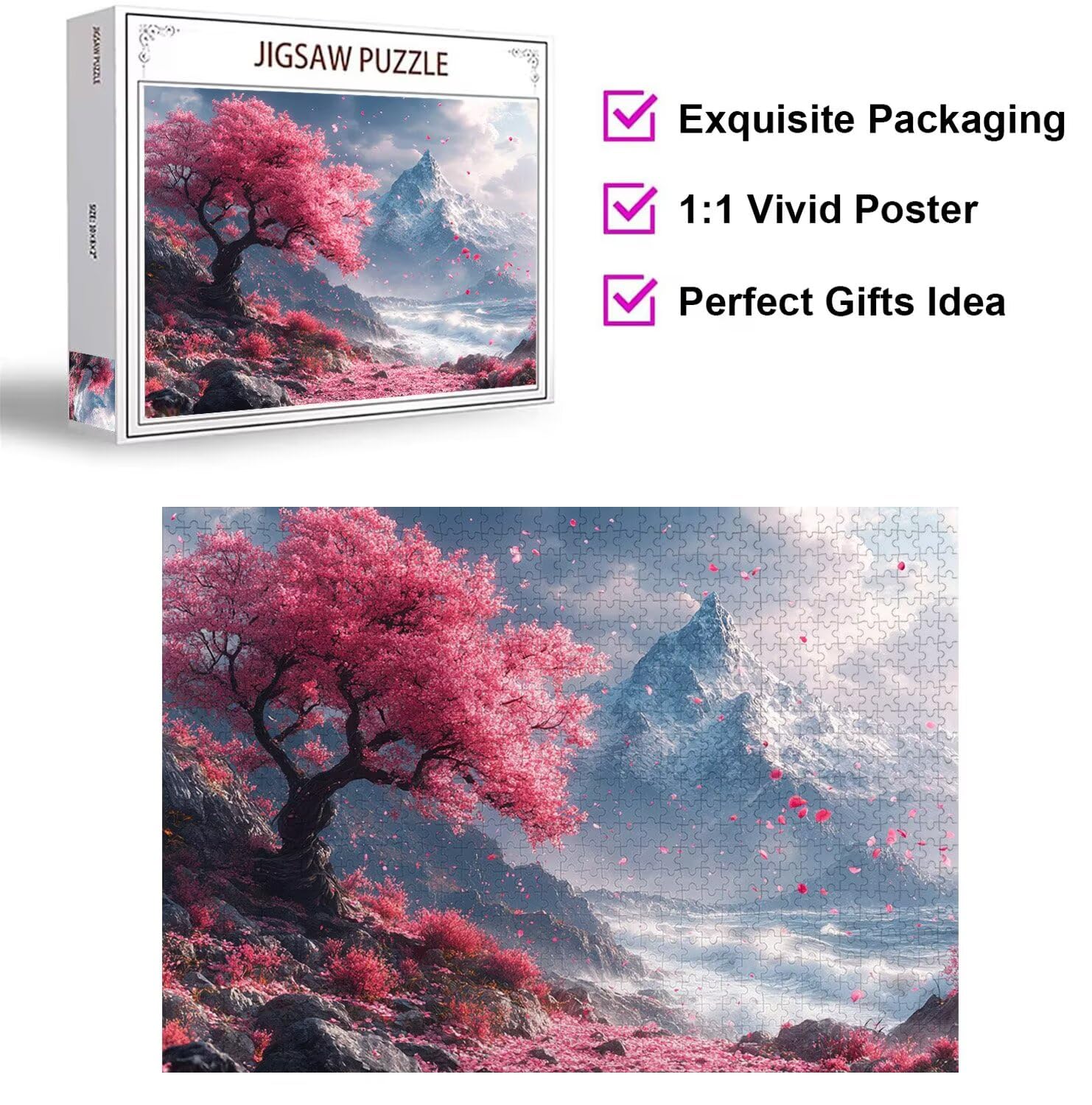 Puzzle 4000 sztuk 141 x 87 cm Puzzle wiśnia w kwiaty góry śnieg n-835