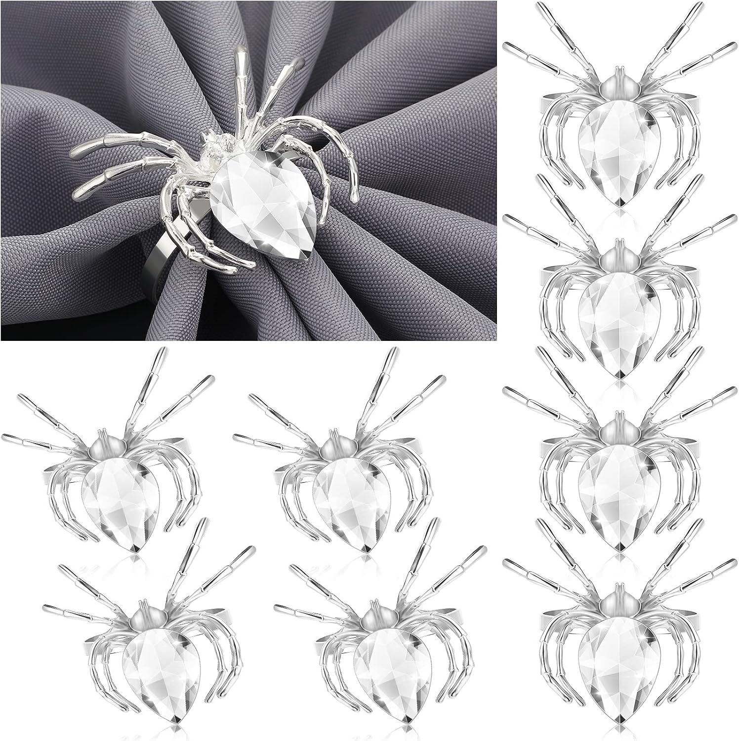 Patelai 8 Piece Halloween Metal Spider Napkin Rings for Dinner,Silver