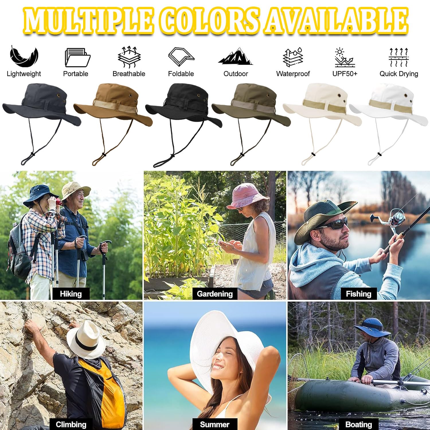 Cappello da pesca, a tesa larga, traspirante, per il sole, safari, escursionismo, spiaggia, per uomini e donne