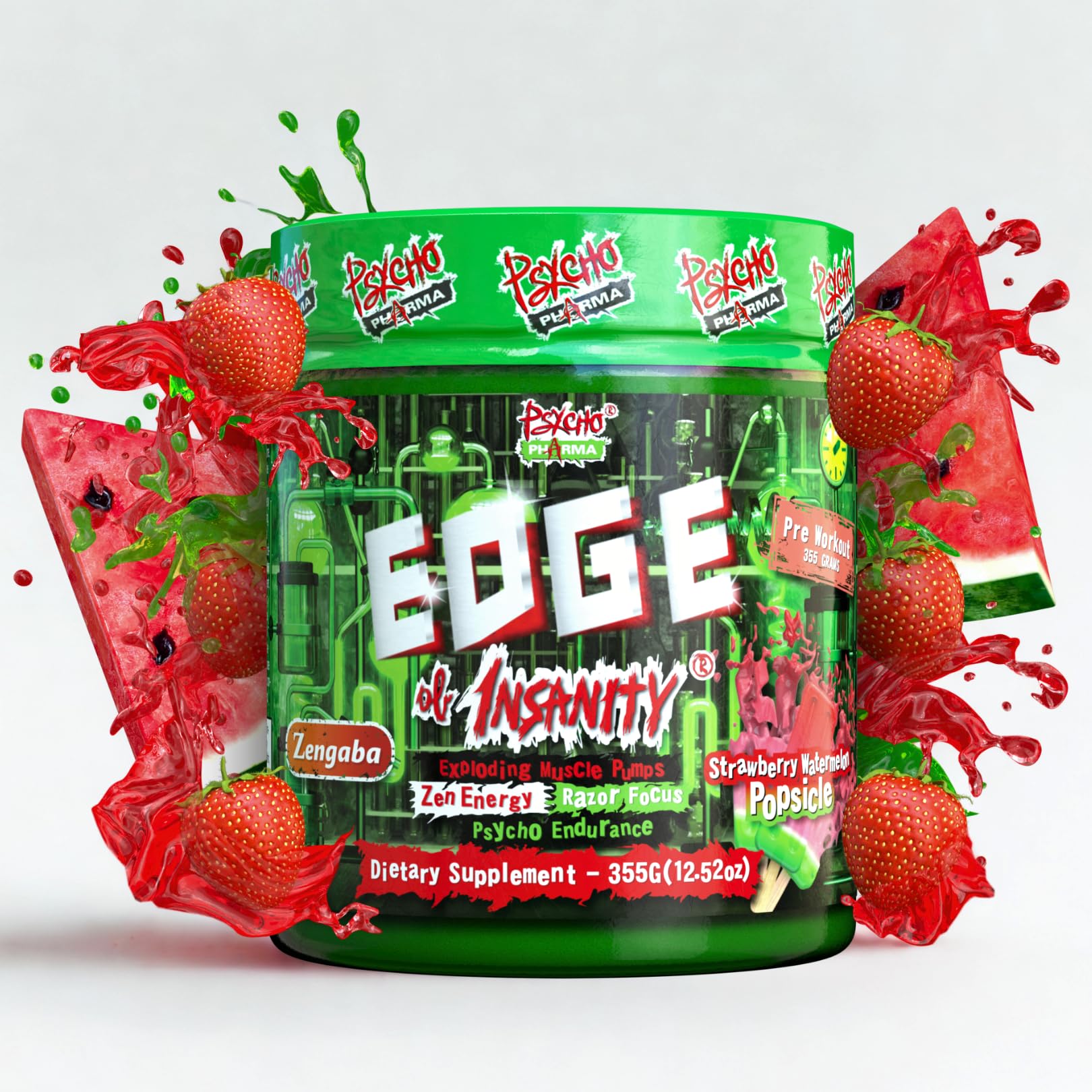 Psycho Pharma New Perfect Powders with Zengaba Energy Feel Good Focus #1 Strongest PWO Edge of Insanity - Most Intense Workout Powder, Focus & 8G Citrulline Pumps - 360 Gram